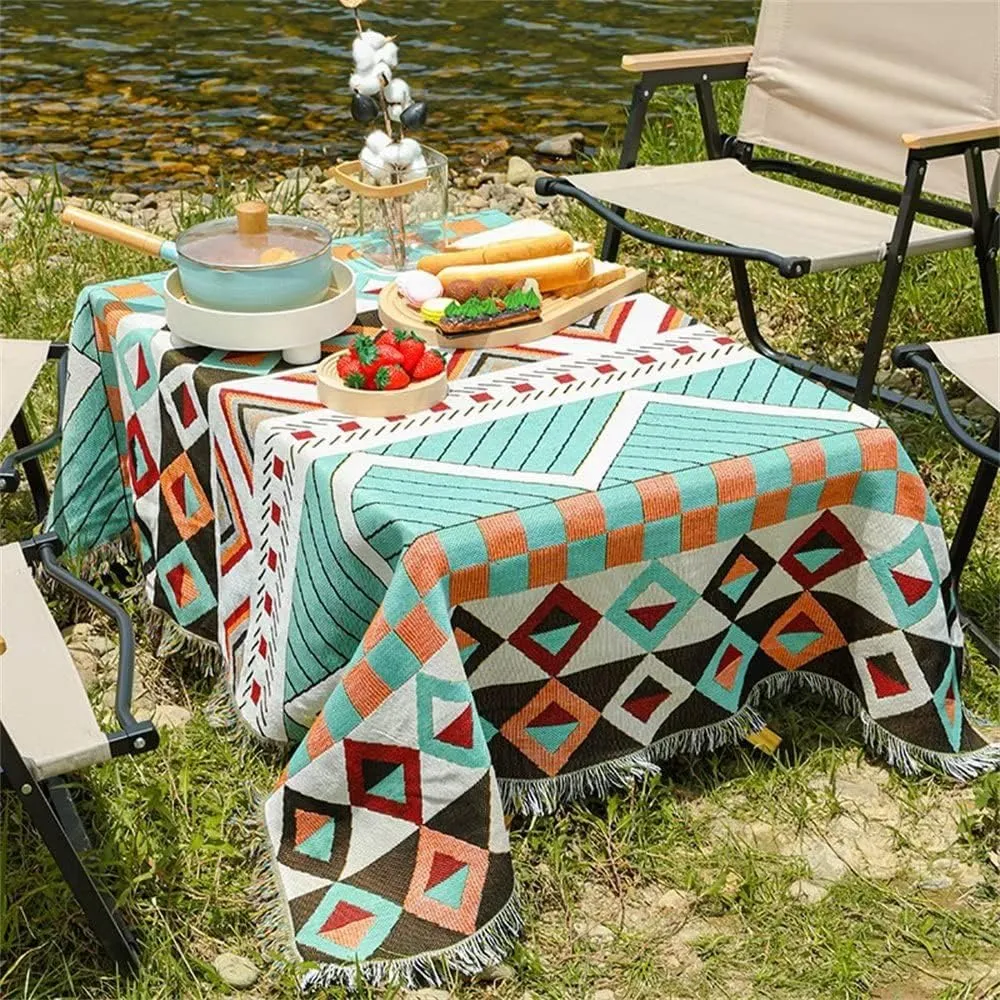 Homesy Aztec Throw Blankets Navajo Southwestern Throws Cover Reversible Green Boho Southwest Blanket for Couch Chair Sofa Bed Home Outdoor Beach Car Tent Travel Camping 51"x63"
