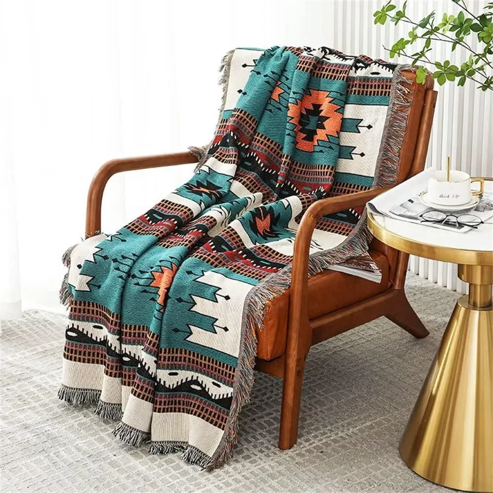 Homesy Boho Throw Blankets Southwestern Bed Throws Cover Reversible Green Aztec Southwest Blanket for Couch Chair Sofa Home Outdoor Beach Car Tent Travel Camping 51"x63"