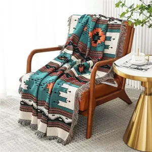 Homesy Boho Throw Blankets Southwestern Bed Throws Cover Reversible Green Aztec Southwest Blanket for Couch Chair Sofa Home Outdoor Beach Car Tent Travel Camping 51"x63"