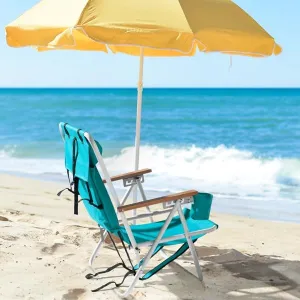 HomVent Beach Chair, Folding Camping Chairs, Backpack Outdoor Lawn Chairs for Adults, Foldable Chair with Headrest Cup Holder and Wooden Armrests for Camping, Tailgates, Beach