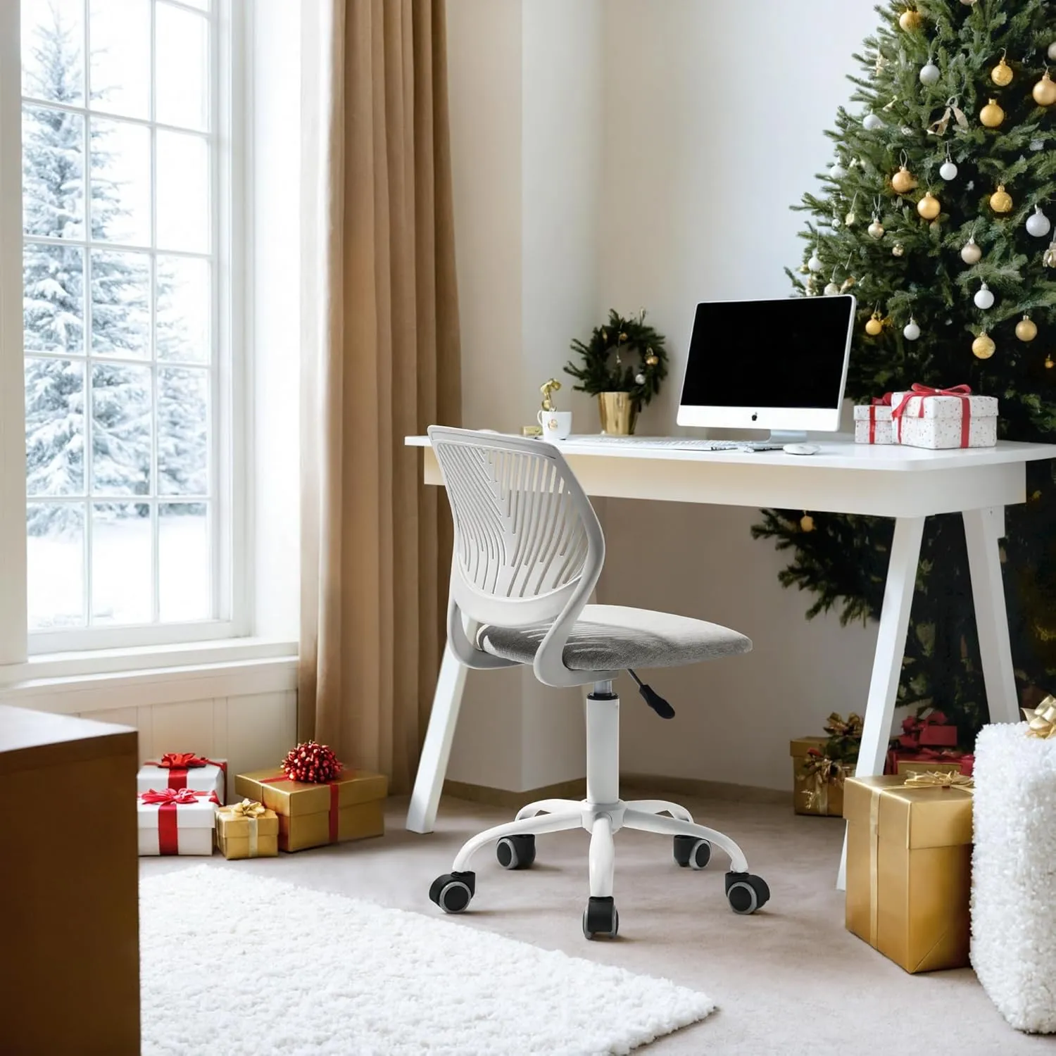 Homy Casa Armless Home Office Desk Chair, Colorful Task Chair with Soft Mesh Padded Cushion, Height Adjustable Swivel Study Computer Chair for for Girls Boys Teens (Grey Ⅰ, 1PC)