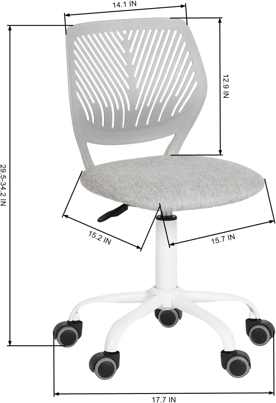 Homy Casa Armless Home Office Desk Chair, Colorful Task Chair with Soft Mesh Padded Cushion, Height Adjustable Swivel Study Computer Chair for for Girls Boys Teens (Grey Ⅰ, 1PC)