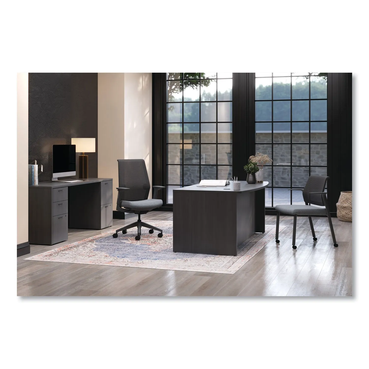 HON® Cipher Mesh Back Guest Chair, 24.25" x 24.13" x 33.5", Black Seat, Charcoal Back, Charcoal Base