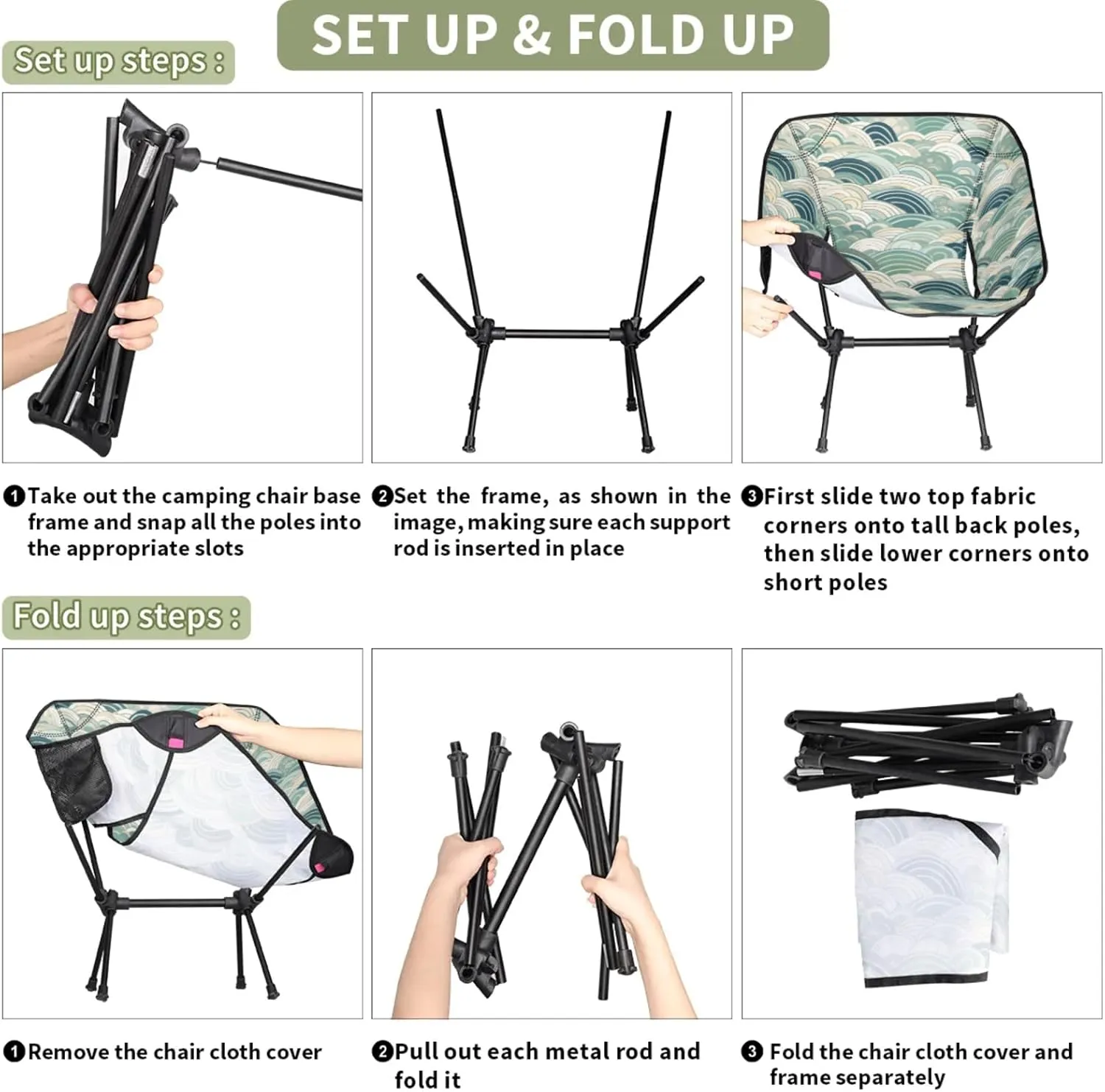 Honeybaby Folding Camping Chair Abstract Sea Water Camping Chairs Lightweight Portable Chair Outdoor Foldable Chairs for Camping Travel Picnic Beach Hiking