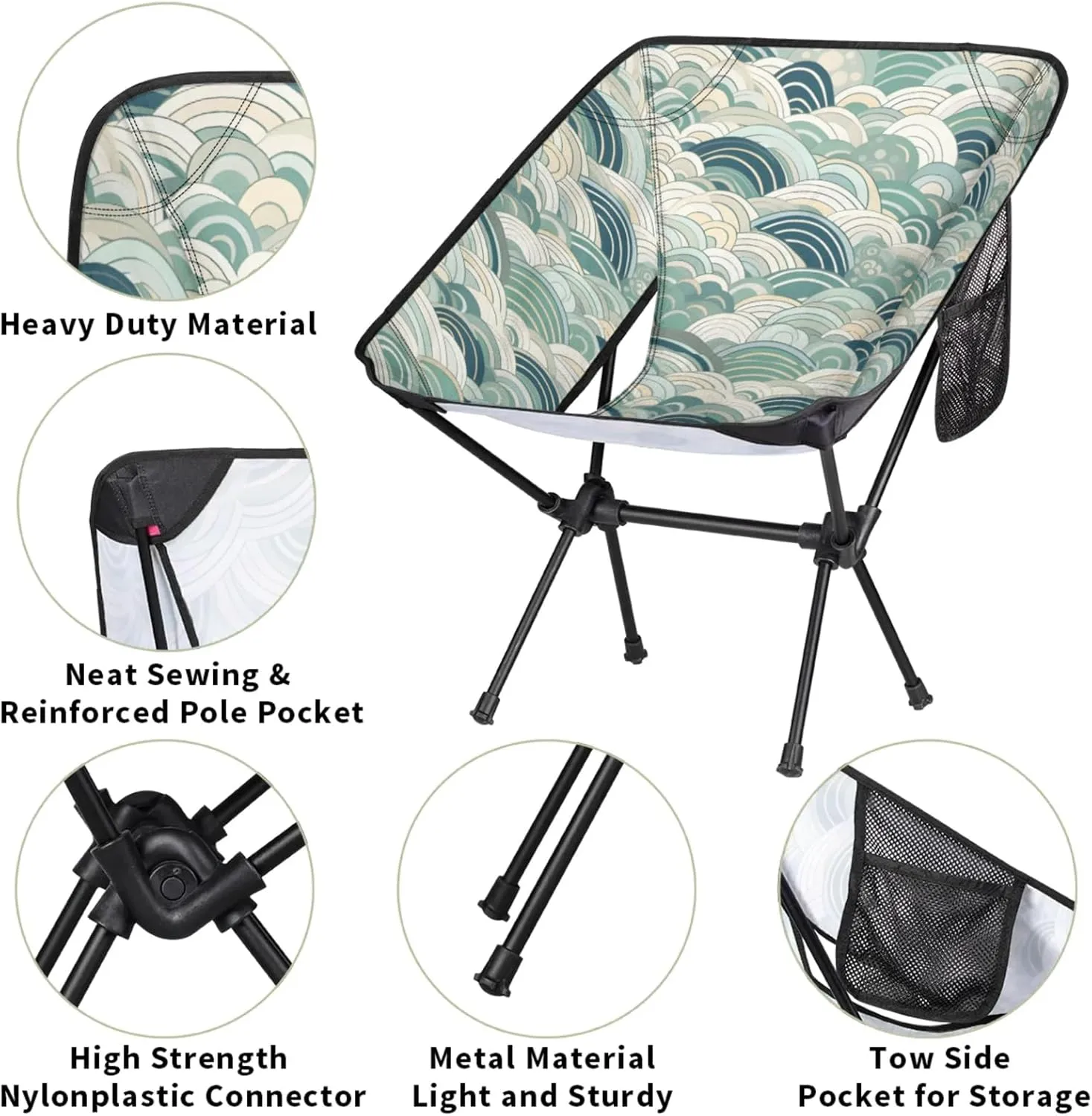 Honeybaby Folding Camping Chair Abstract Sea Water Camping Chairs Lightweight Portable Chair Outdoor Foldable Chairs for Camping Travel Picnic Beach Hiking