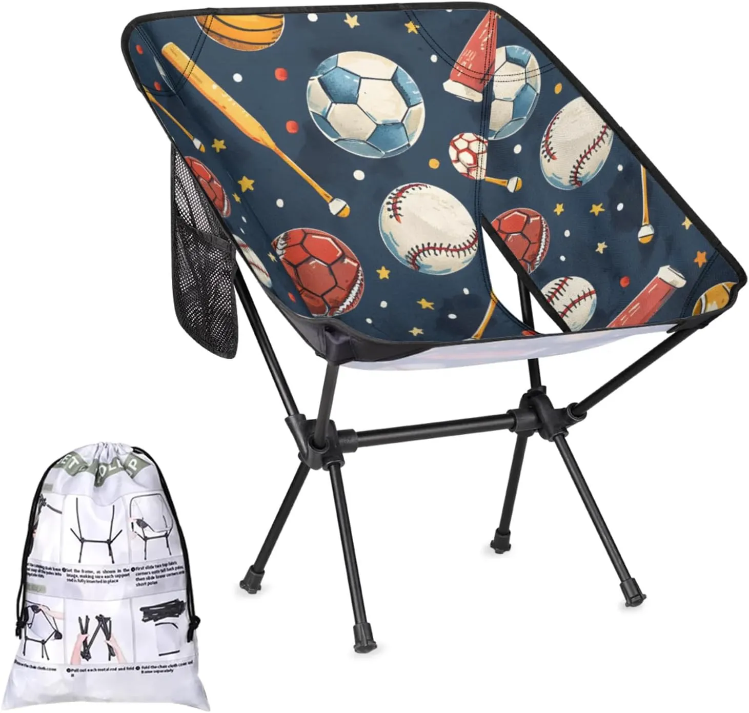 Honeybaby Folding Camping Chair Baseball Basketball Soccer Camping Chairs Lightweight Portable Chair Outdoor Foldable Chairs for Camping Travel Picnic Beach Hiking