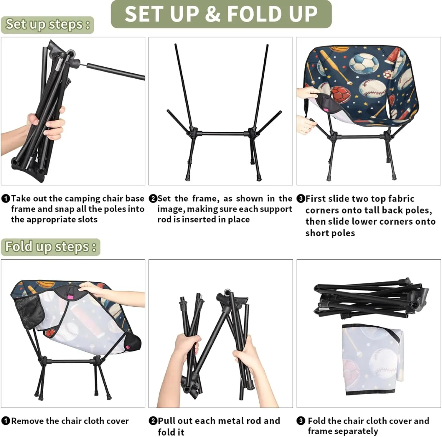 Honeybaby Folding Camping Chair Baseball Basketball Soccer Camping Chairs Lightweight Portable Chair Outdoor Foldable Chairs for Camping Travel Picnic Beach Hiking