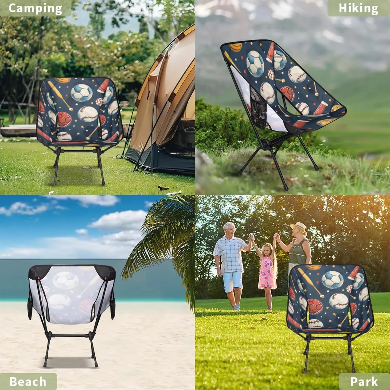 Honeybaby Folding Camping Chair Baseball Basketball Soccer Camping Chairs Lightweight Portable Chair Outdoor Foldable Chairs for Camping Travel Picnic Beach Hiking
