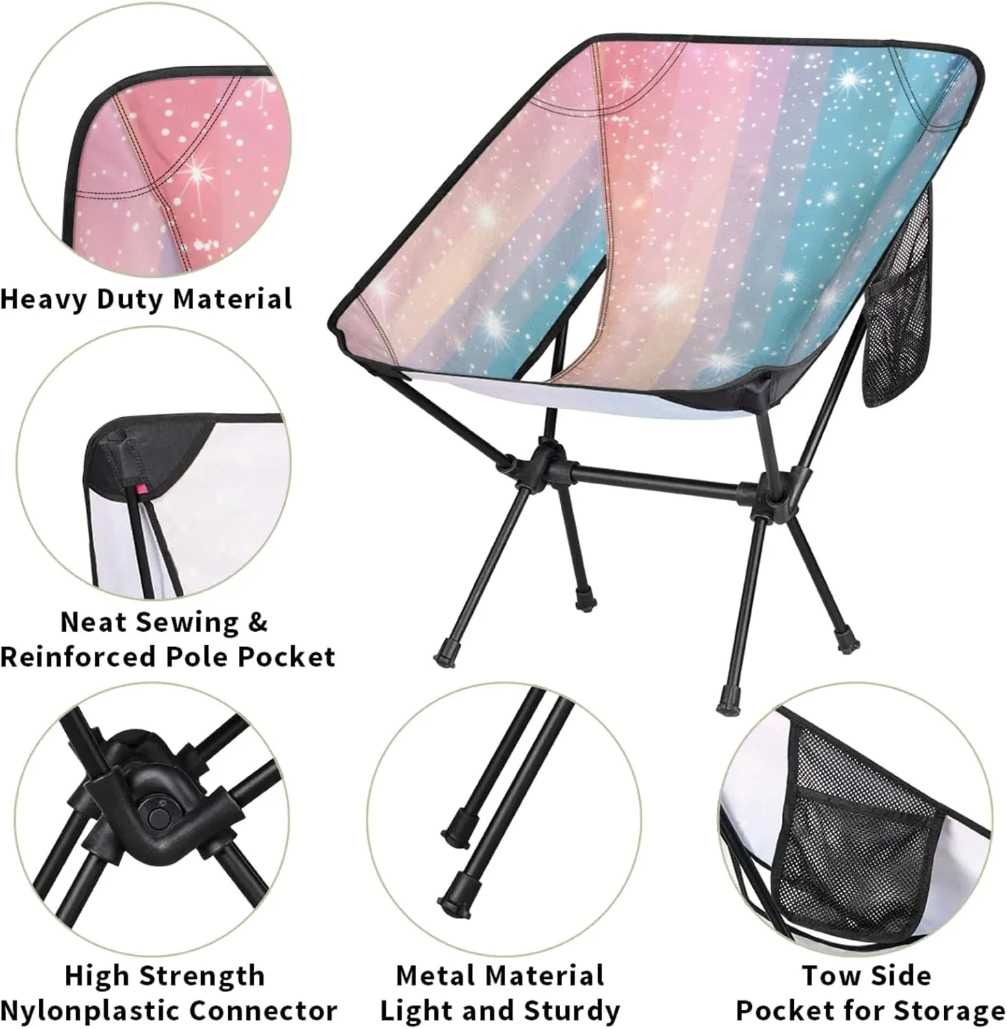 Honeybaby Folding Camping Chair Rainbow Stripes Camping Chairs Lightweight Portable Chair Outdoor Foldable Chairs for Camping Travel Picnic Beach Hiking