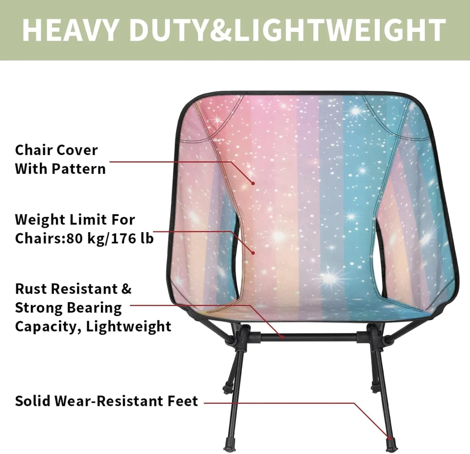 Honeybaby Folding Camping Chair Rainbow Stripes Camping Chairs Lightweight Portable Chair Outdoor Foldable Chairs for Camping Travel Picnic Beach Hiking