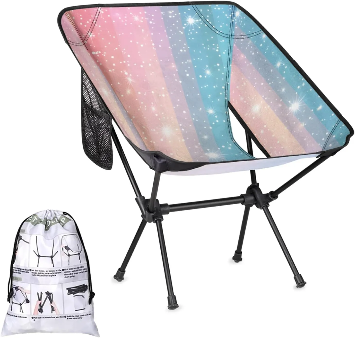 Honeybaby Folding Camping Chair Rainbow Stripes Camping Chairs Lightweight Portable Chair Outdoor Foldable Chairs for Camping Travel Picnic Beach Hiking