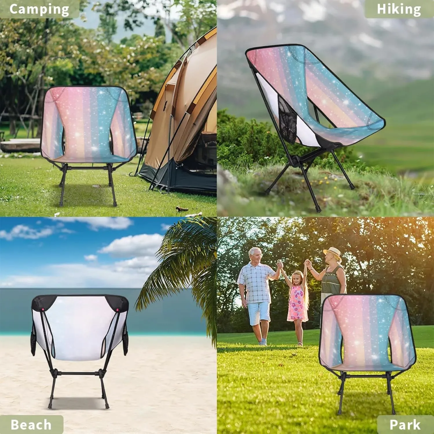 Honeybaby Folding Camping Chair Rainbow Stripes Camping Chairs Lightweight Portable Chair Outdoor Foldable Chairs for Camping Travel Picnic Beach Hiking