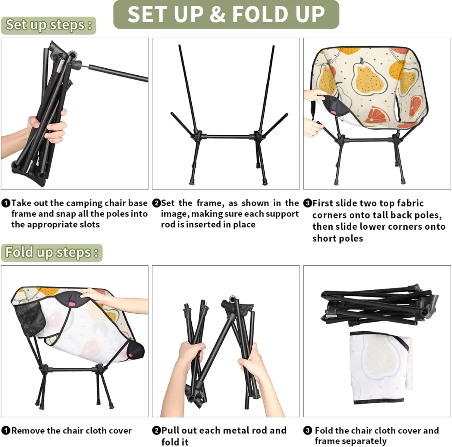 Honeybaby Folding Camping Chair Strawberry Pear Lemon Camping Chairs Lightweight Portable Chair Outdoor Foldable Chairs for Camping Travel Picnic Beach Hiking