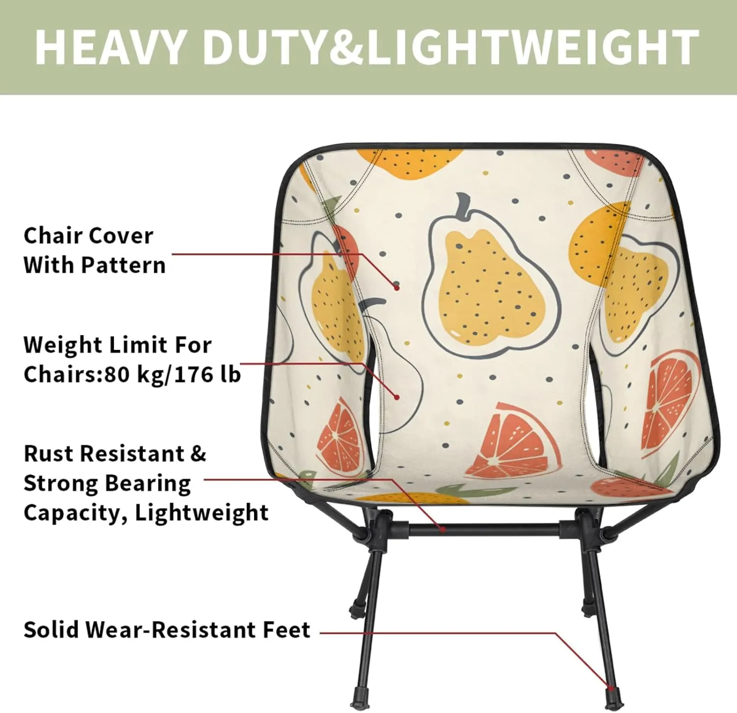 Honeybaby Folding Camping Chair Strawberry Pear Lemon Camping Chairs Lightweight Portable Chair Outdoor Foldable Chairs for Camping Travel Picnic Beach Hiking
