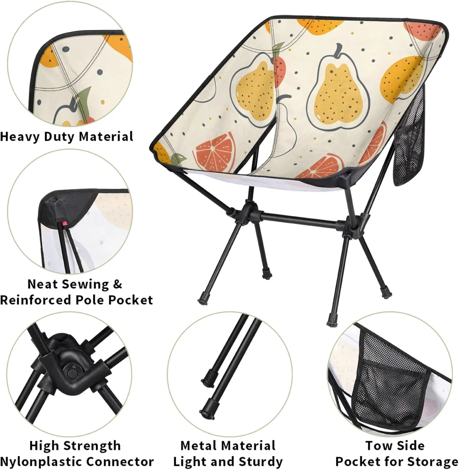 Honeybaby Folding Camping Chair Strawberry Pear Lemon Camping Chairs Lightweight Portable Chair Outdoor Foldable Chairs for Camping Travel Picnic Beach Hiking