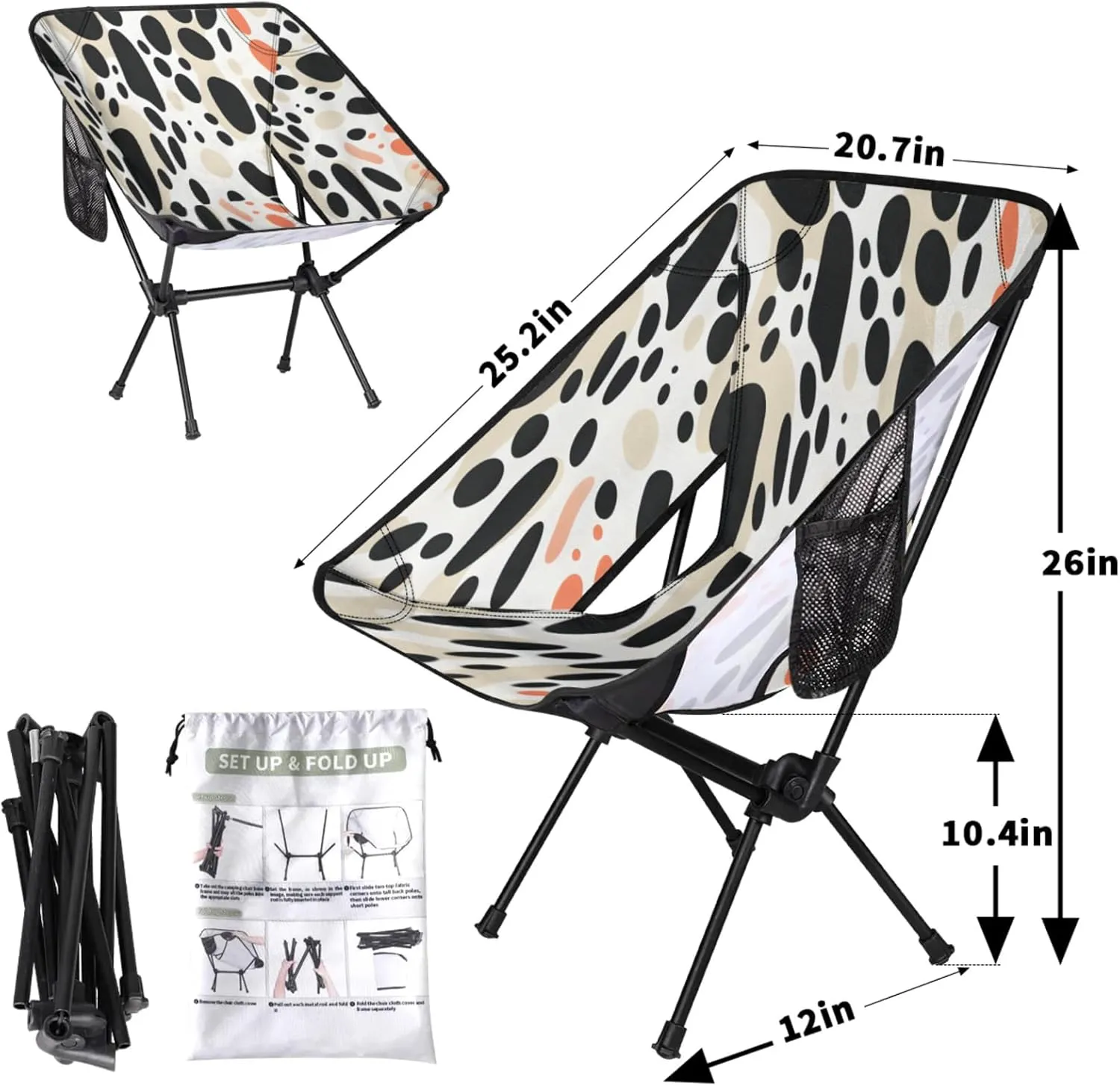 Honeybaby Folding Camping Chair Watercolor Cow Print Camping Chairs Lightweight Portable Chair Outdoor Foldable Chairs for Camping Travel Picnic Beach Hiking