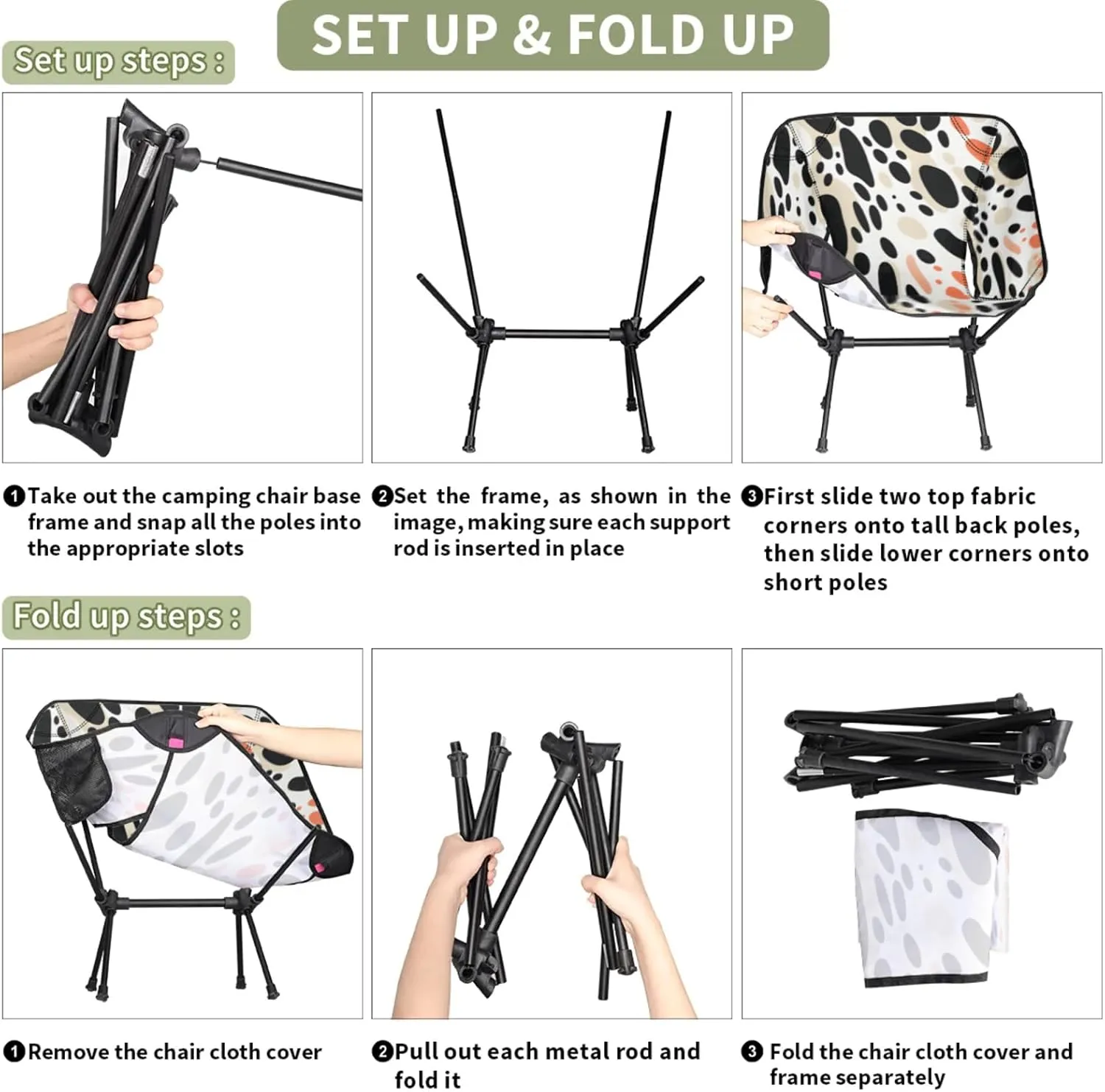 Honeybaby Folding Camping Chair Watercolor Cow Print Camping Chairs Lightweight Portable Chair Outdoor Foldable Chairs for Camping Travel Picnic Beach Hiking