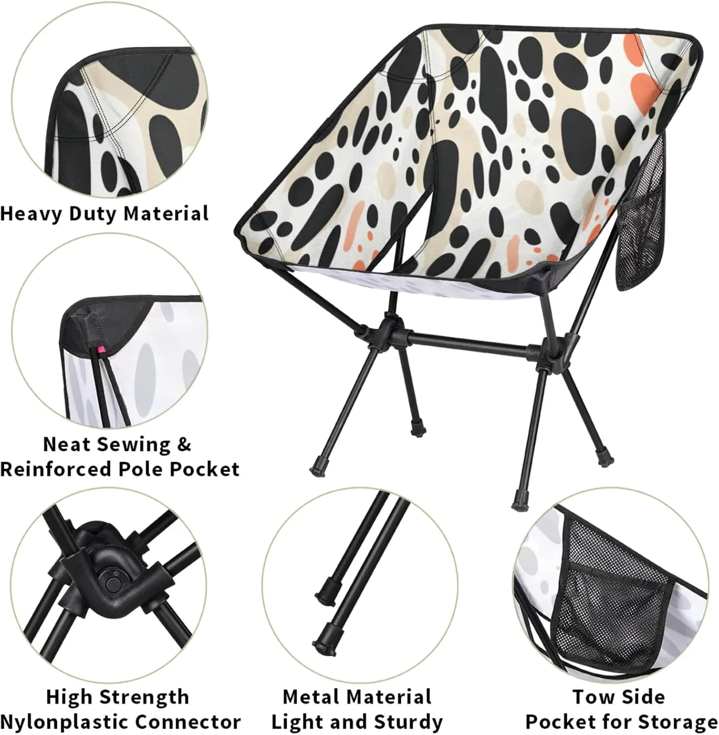 Honeybaby Folding Camping Chair Watercolor Cow Print Camping Chairs Lightweight Portable Chair Outdoor Foldable Chairs for Camping Travel Picnic Beach Hiking