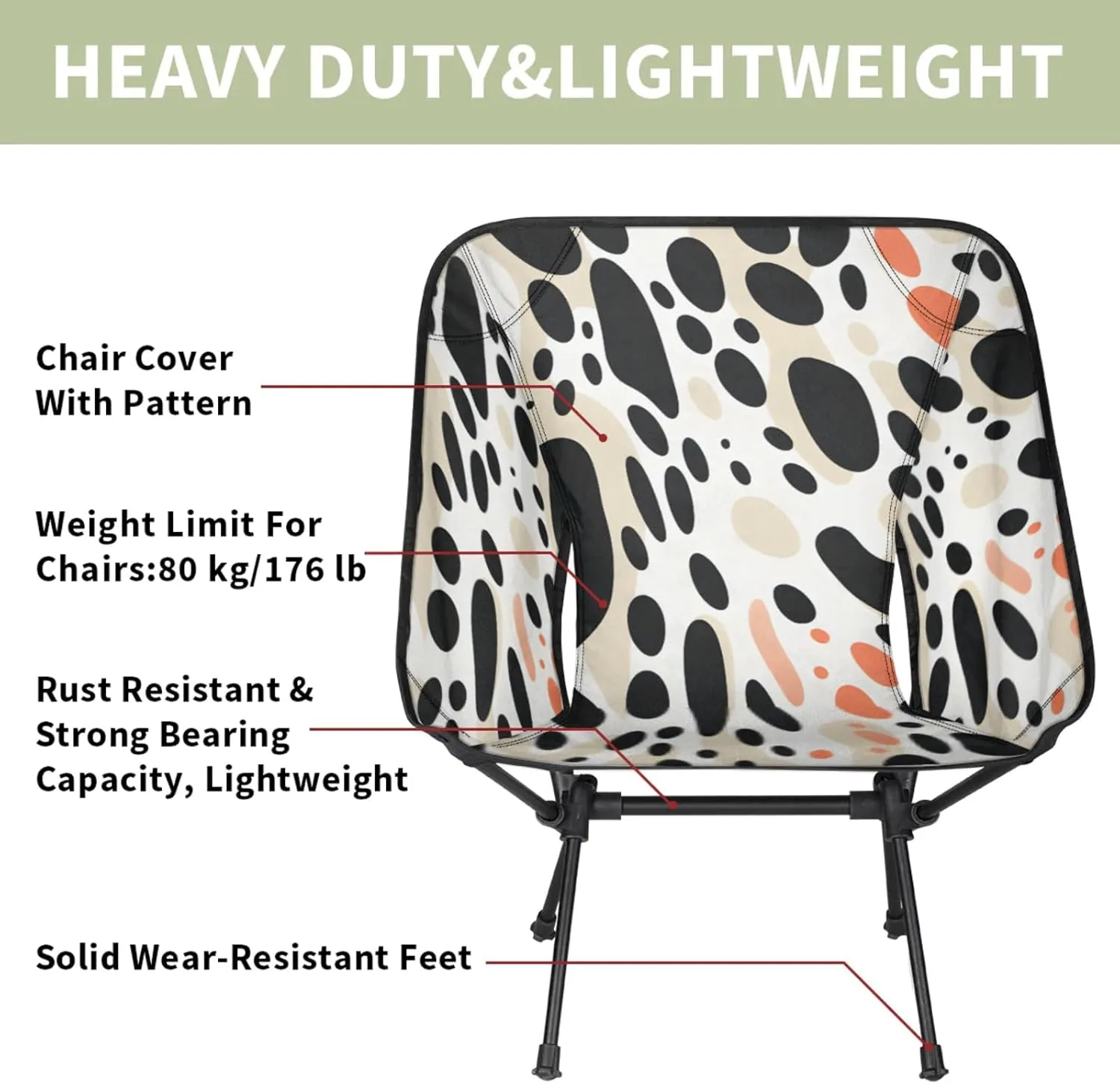 Honeybaby Folding Camping Chair Watercolor Cow Print Camping Chairs Lightweight Portable Chair Outdoor Foldable Chairs for Camping Travel Picnic Beach Hiking