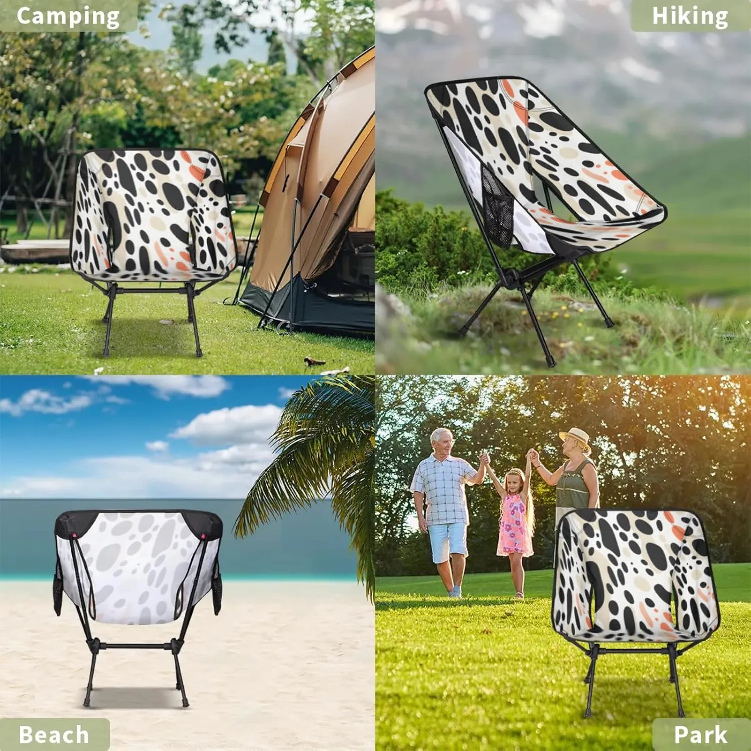 Honeybaby Folding Camping Chair Watercolor Cow Print Camping Chairs Lightweight Portable Chair Outdoor Foldable Chairs for Camping Travel Picnic Beach Hiking