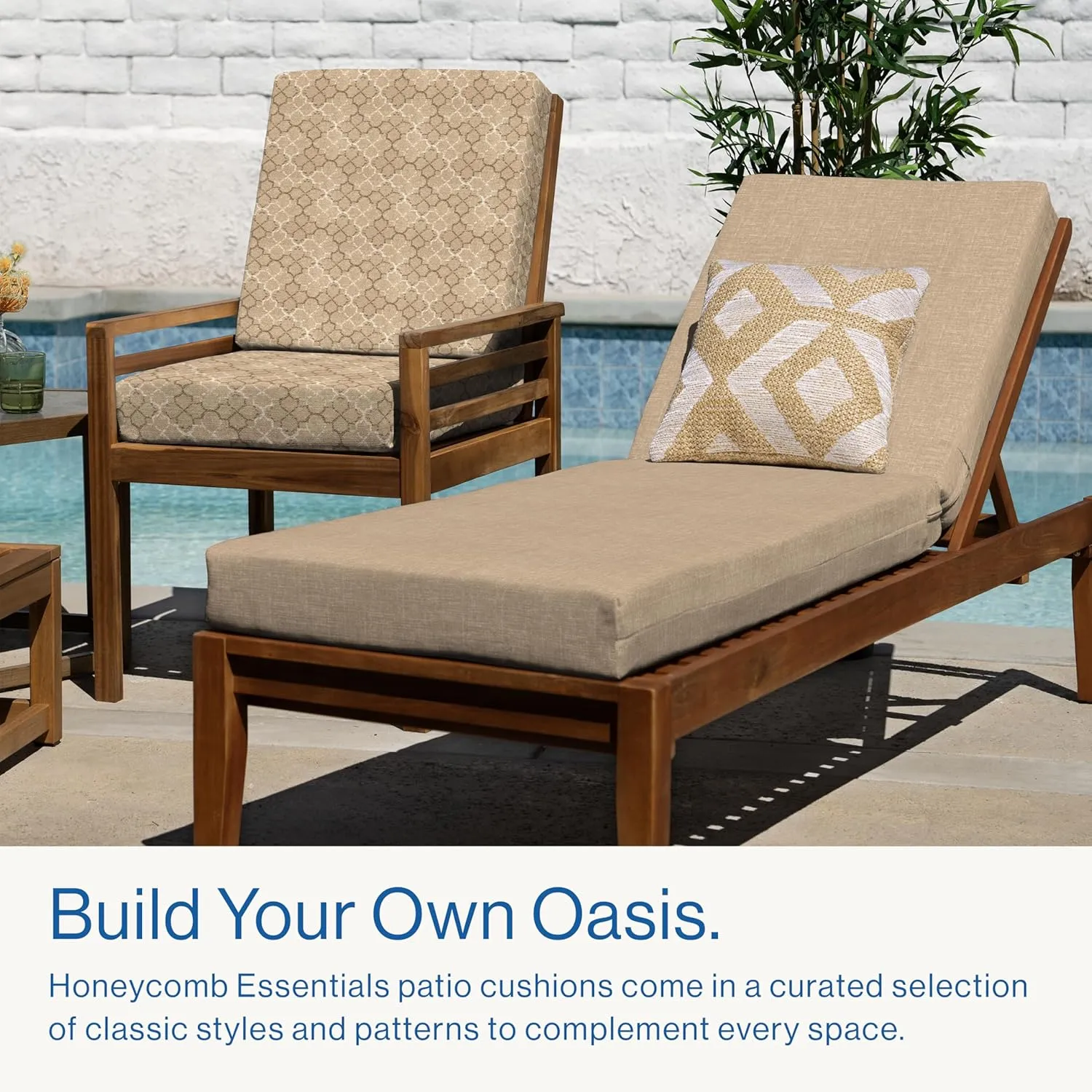 Honeycomb Essentials Outdoor Dining Chair Cushion, 20" x 41", Courtyard Geo Almond Patio Cushion