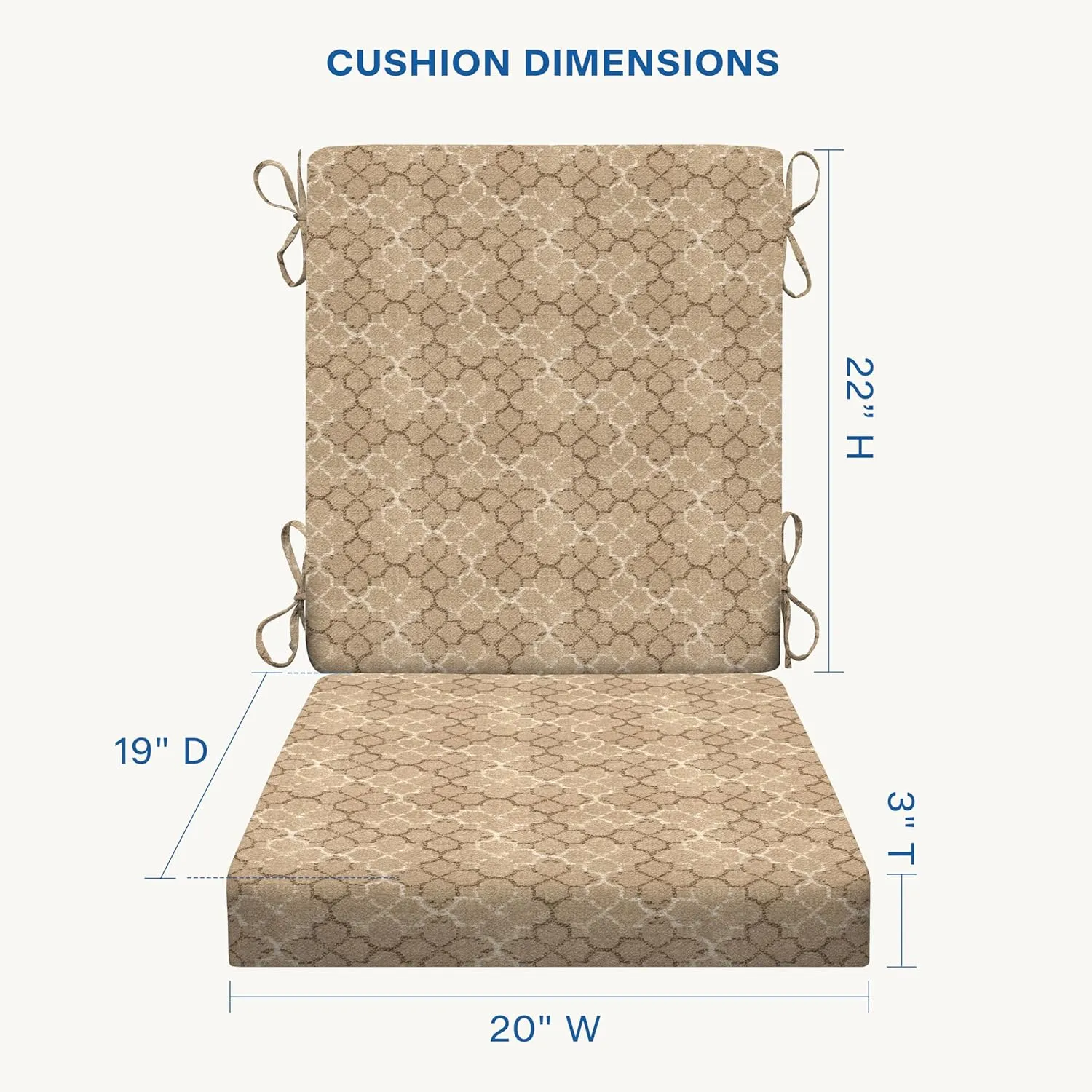 Honeycomb Essentials Outdoor Dining Chair Cushion, 20" x 41", Courtyard Geo Almond Patio Cushion