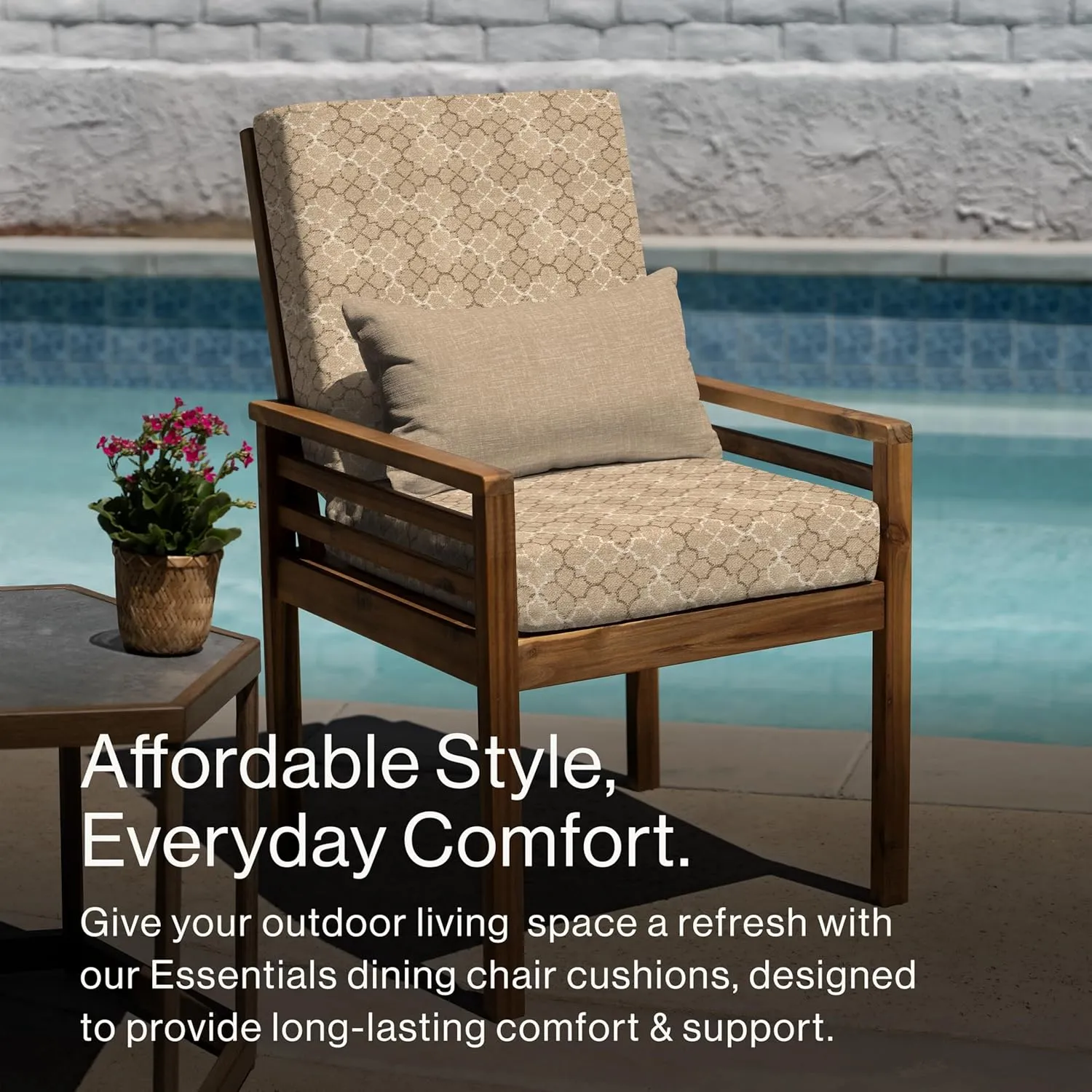 Honeycomb Essentials Outdoor Dining Chair Cushion, 20" x 41", Courtyard Geo Almond Patio Cushion