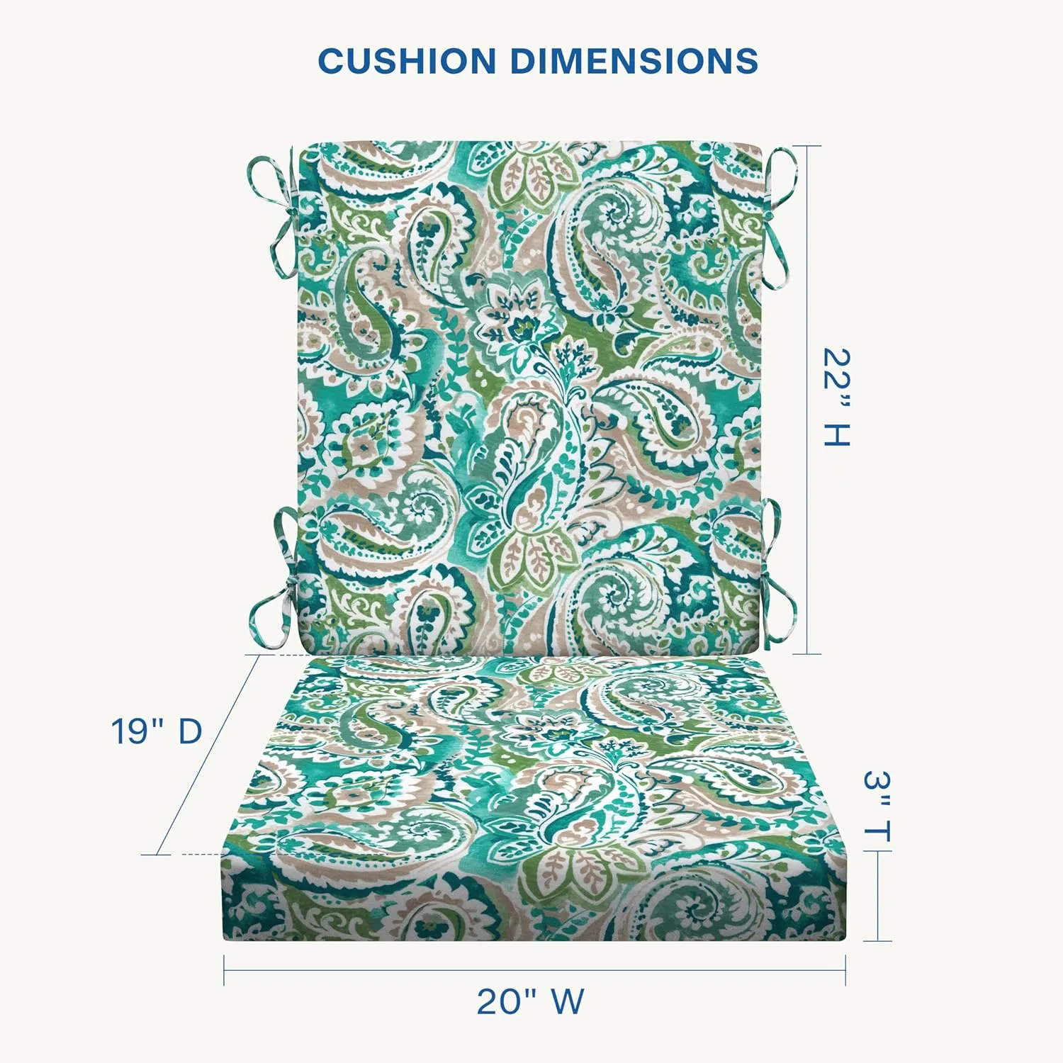 Honeycomb Essentials Outdoor Dining Chair Cushion, 20" x 41", Geneva Paisley Turquoise Patio Cushion