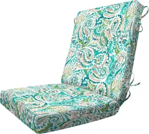 Honeycomb Essentials Outdoor Dining Chair Cushion, 20" x 41", Geneva Paisley Turquoise Patio Cushion