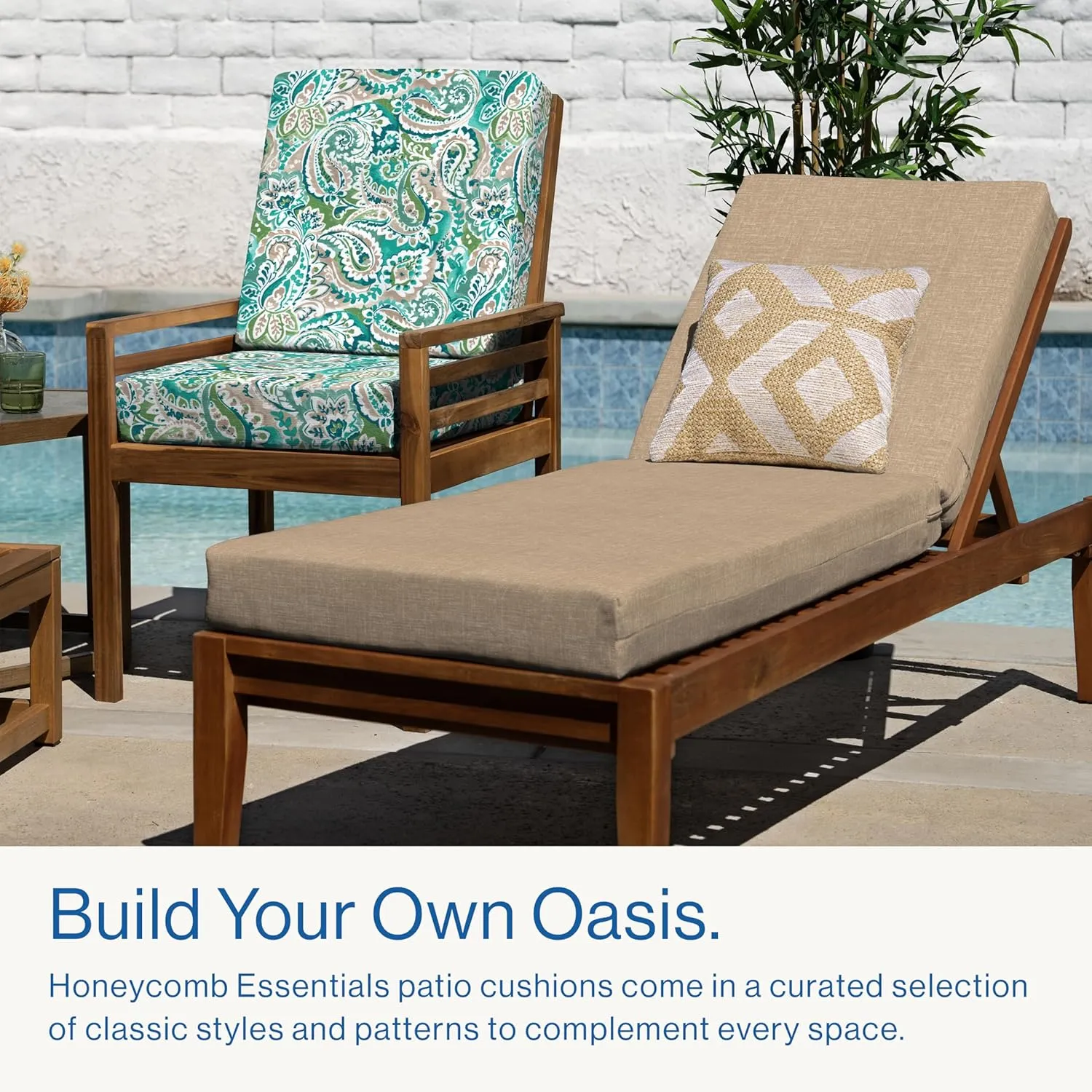 Honeycomb Essentials Outdoor Dining Chair Cushion, 20" x 41", Geneva Paisley Turquoise Patio Cushion