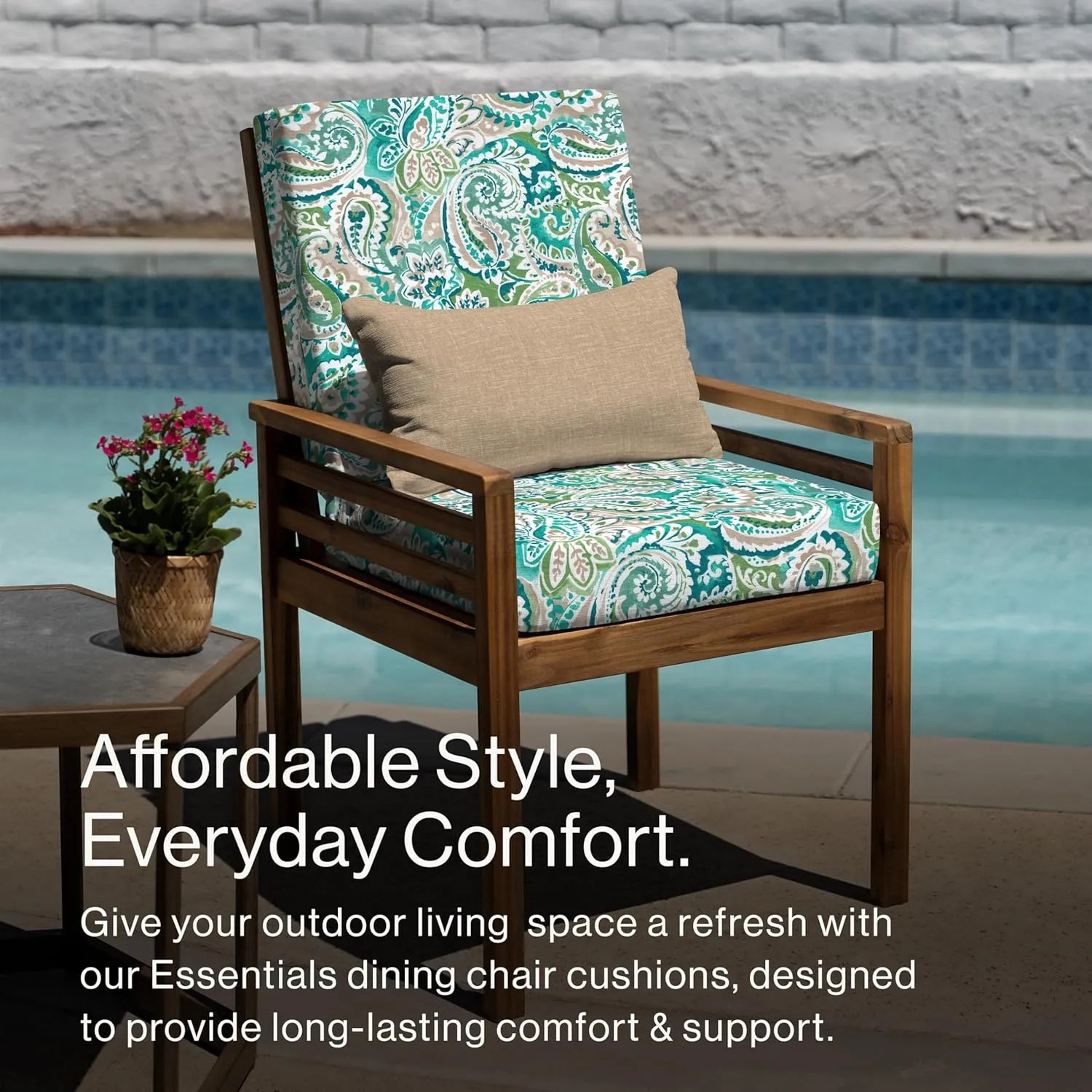 Honeycomb Essentials Outdoor Dining Chair Cushion, 20" x 41", Geneva Paisley Turquoise Patio Cushion