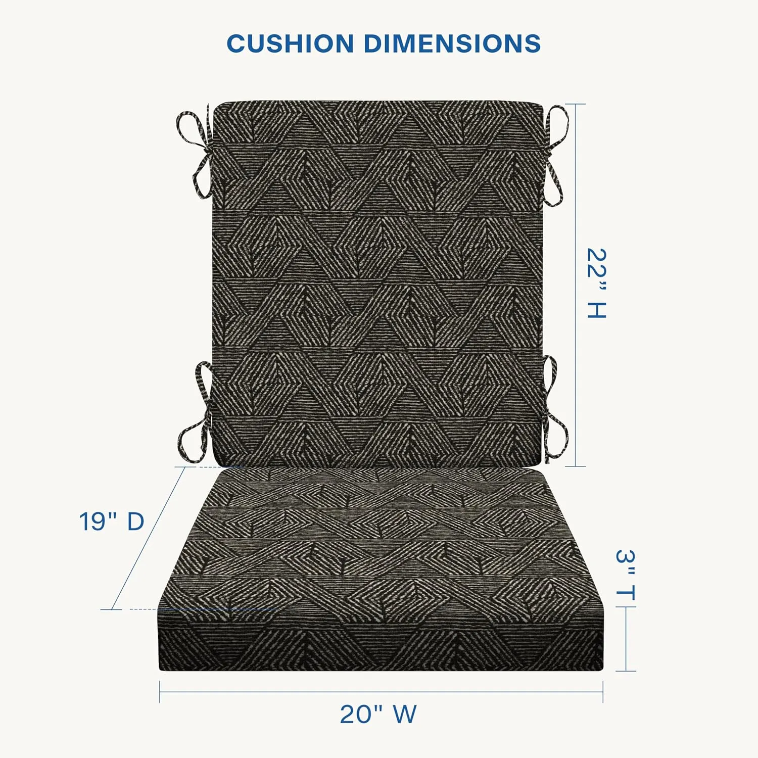 Honeycomb Essentials Outdoor Dining Chair Cushion, 20" x 41", Zaire Black Patio Cushion