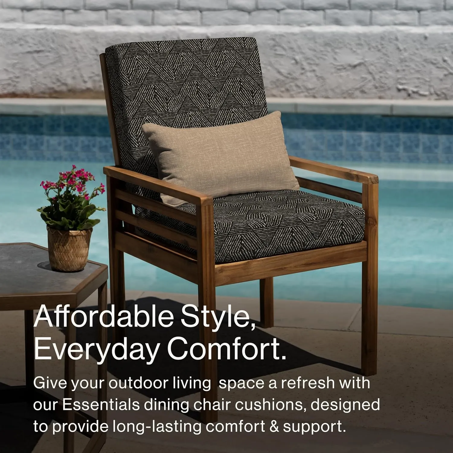 Honeycomb Essentials Outdoor Dining Chair Cushion, 20" x 41", Zaire Black Patio Cushion