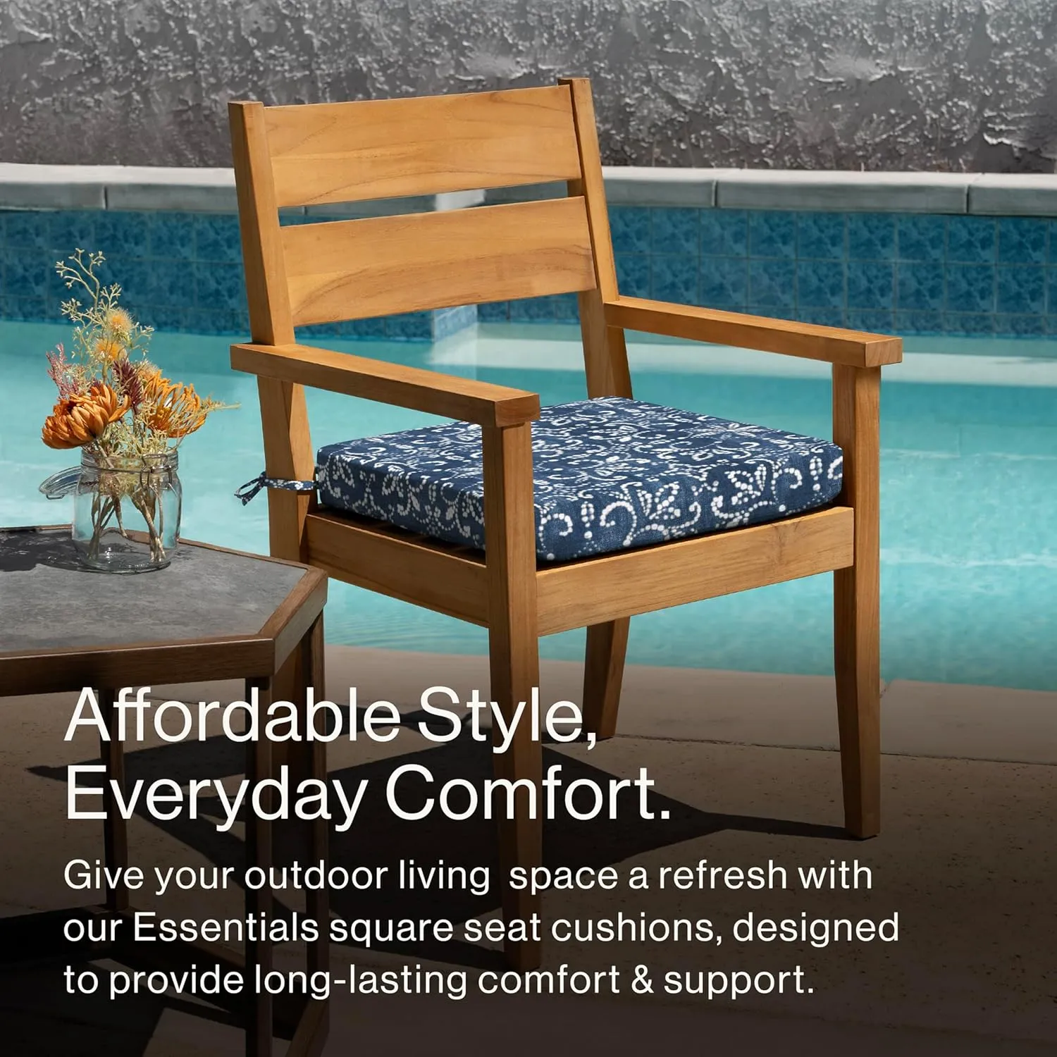 Honeycomb Essentials Outdoor Square Seat Cushions, 19" x 19", Boheme Patio Chair Cushion 2-Pack