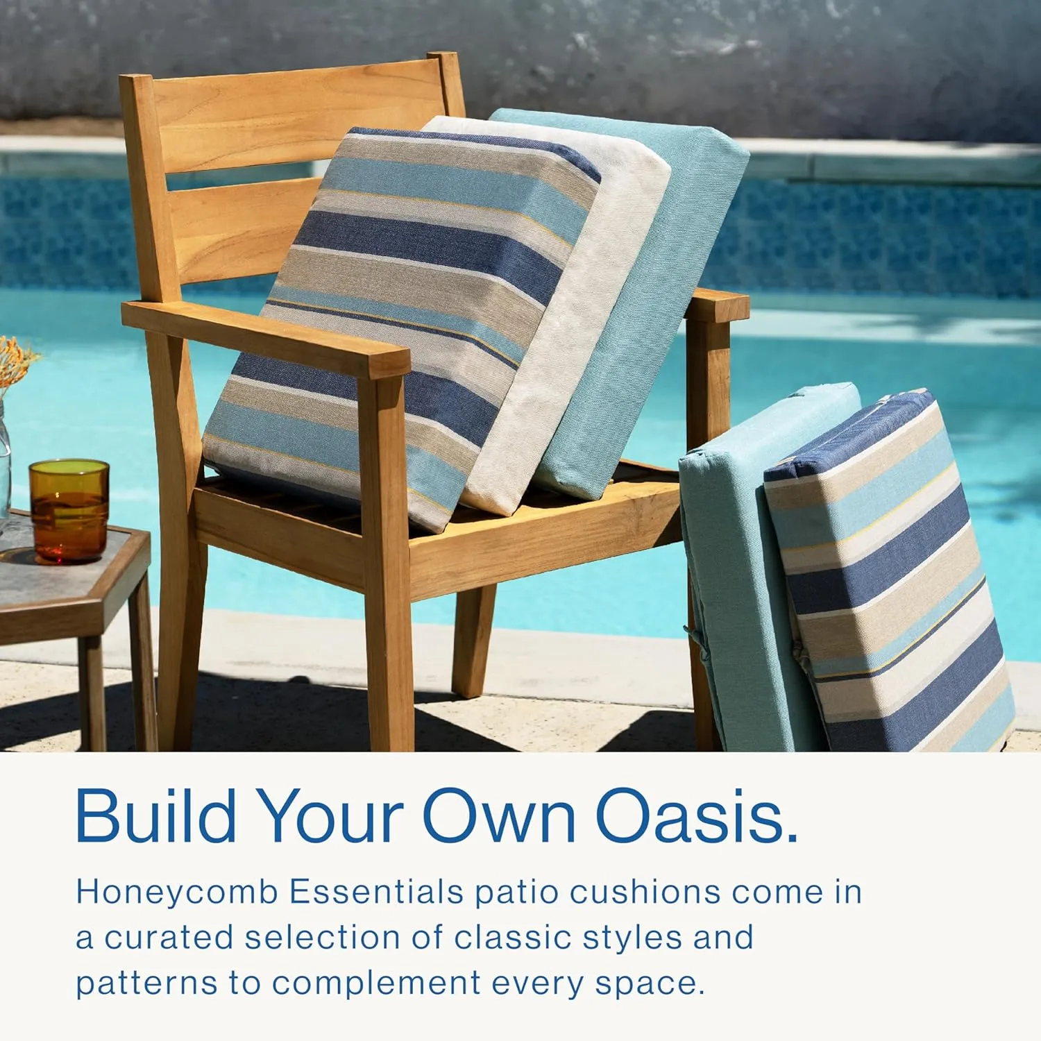 Honeycomb Essentials Outdoor Square Seat Cushions, 19" x 19", Boheme Patio Chair Cushion 2-Pack
