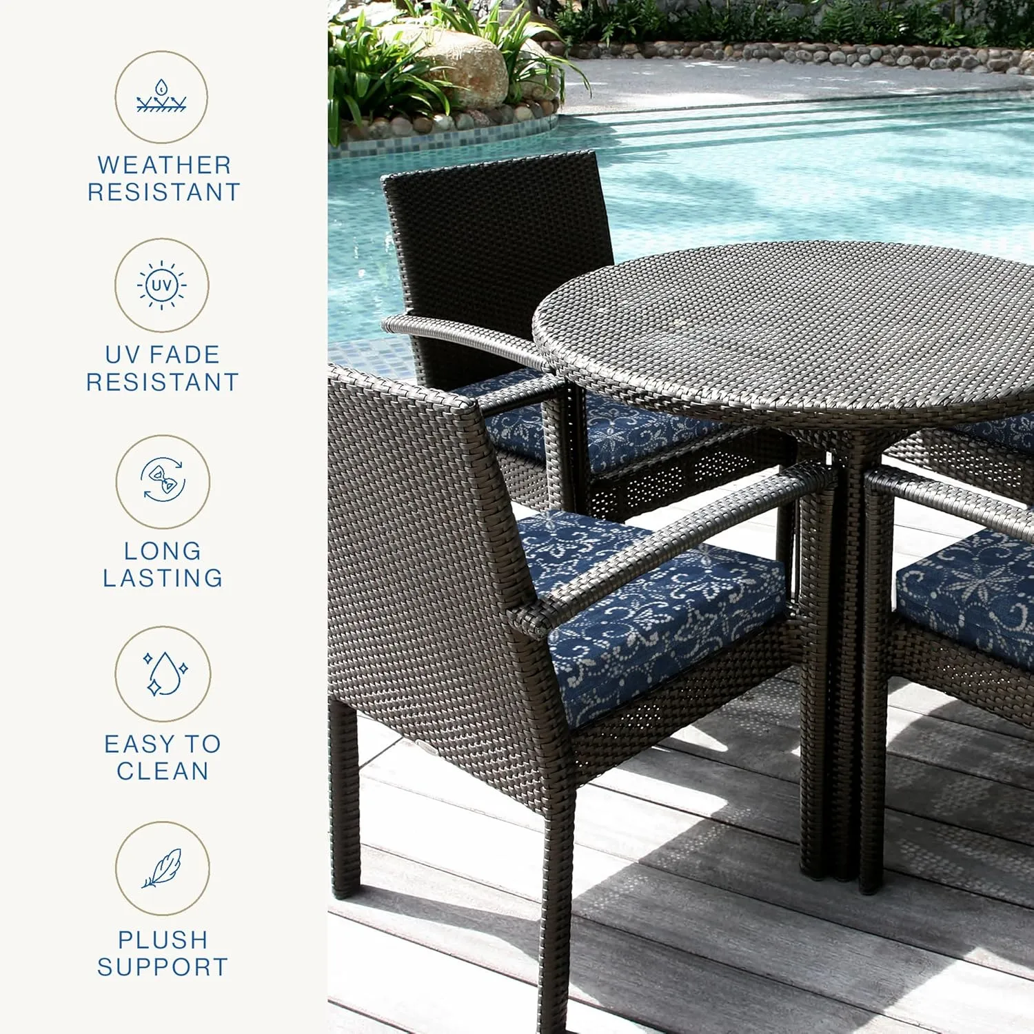 Honeycomb Essentials Outdoor Square Seat Cushions, 19" x 19", Boheme Patio Chair Cushion 2-Pack
