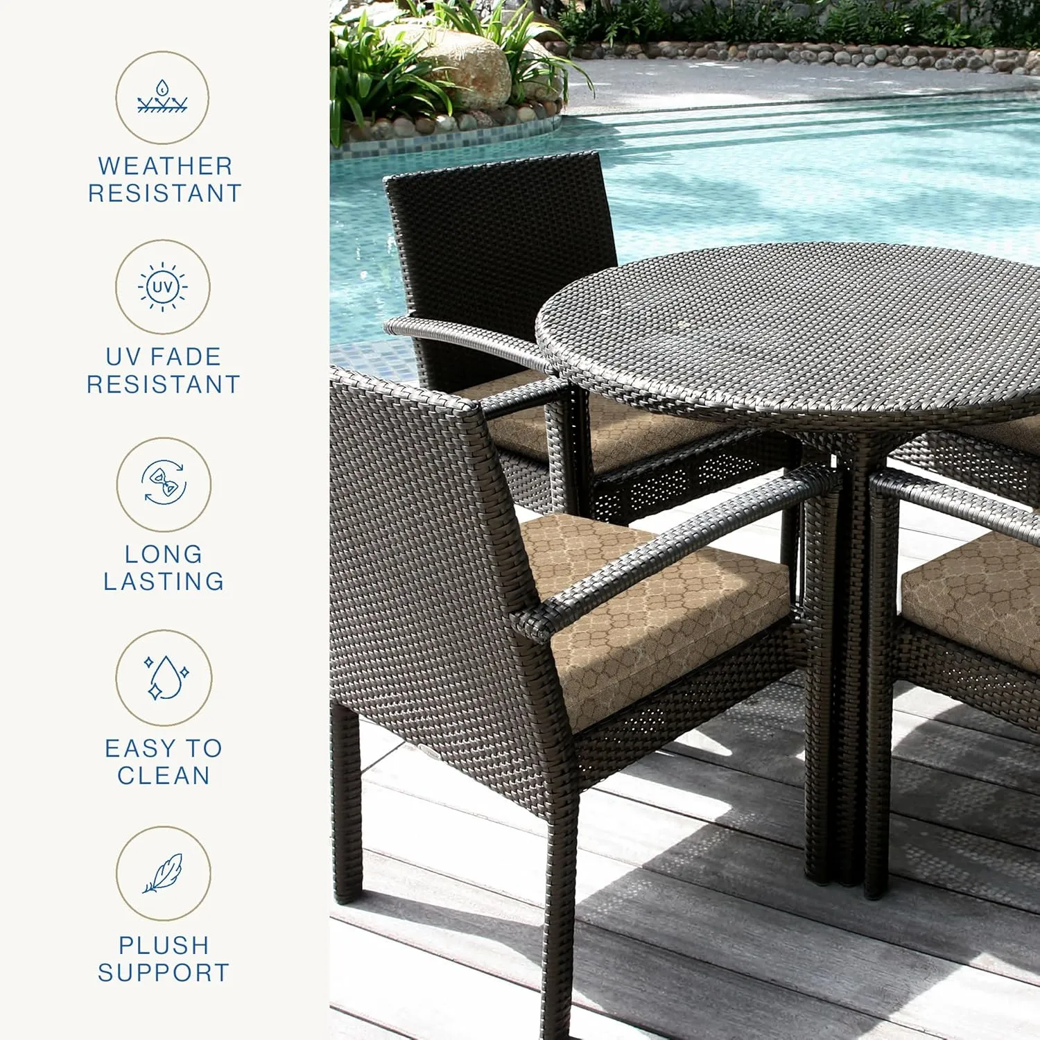 Honeycomb Essentials Outdoor Square Seat Cushions, 19" x 19", Courtyard Geo Almond Patio Chair Cushion 2-Pack
