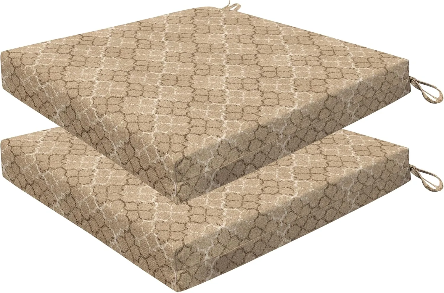Honeycomb Essentials Outdoor Square Seat Cushions, 19" x 19", Courtyard Geo Almond Patio Chair Cushion 2-Pack
