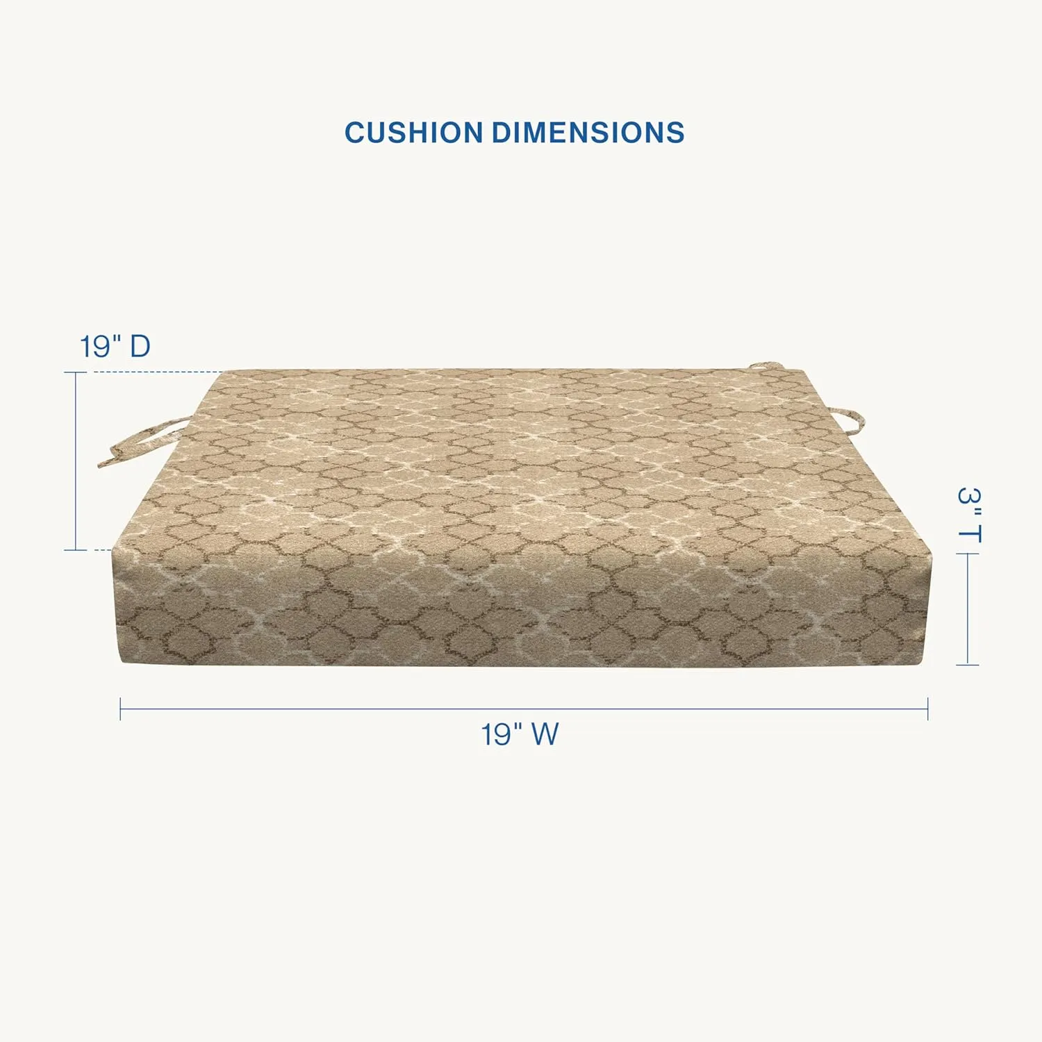 Honeycomb Essentials Outdoor Square Seat Cushions, 19" x 19", Courtyard Geo Almond Patio Chair Cushion 2-Pack