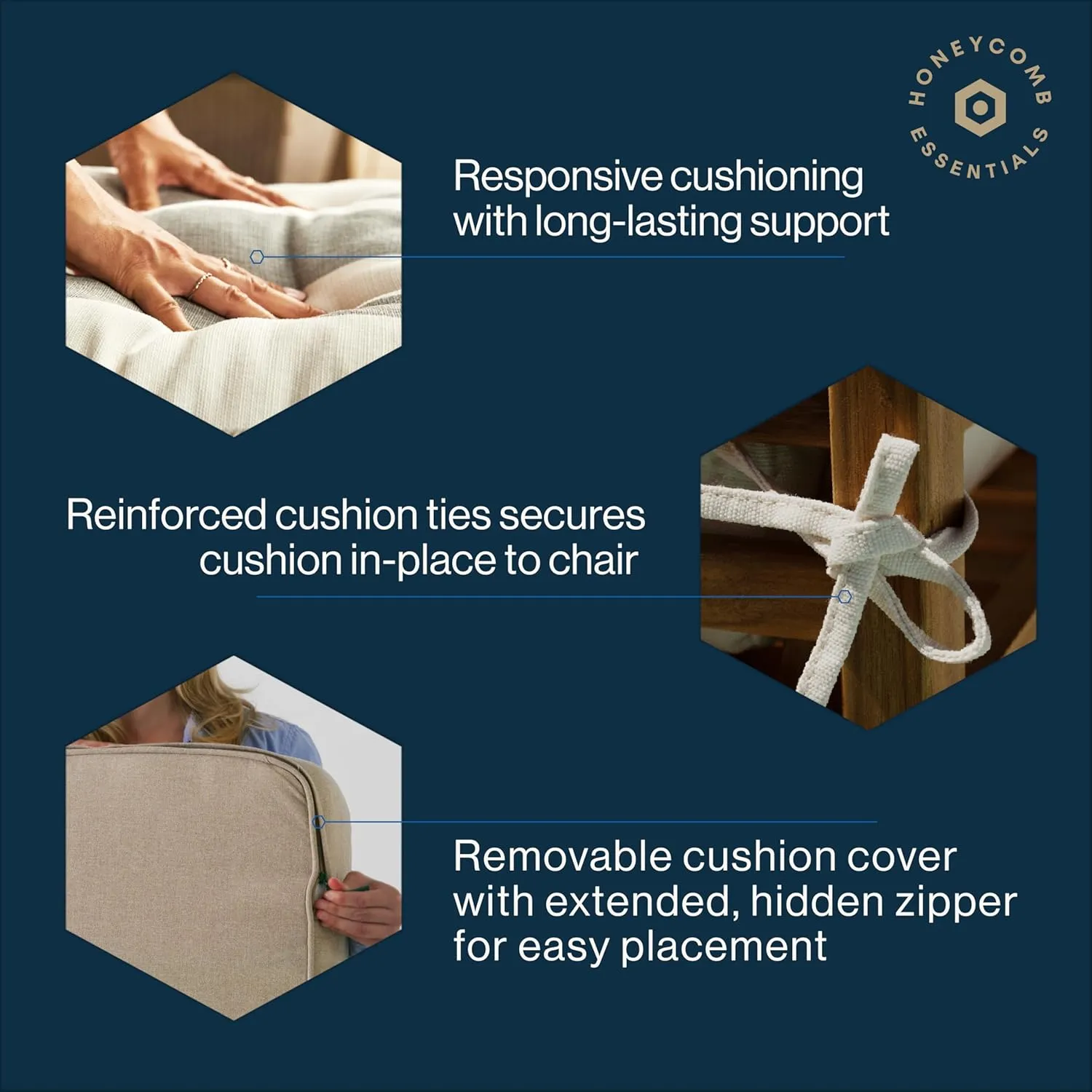 Honeycomb Essentials Outdoor Square Seat Cushions, 19" x 19", Courtyard Geo Almond Patio Chair Cushion 2-Pack
