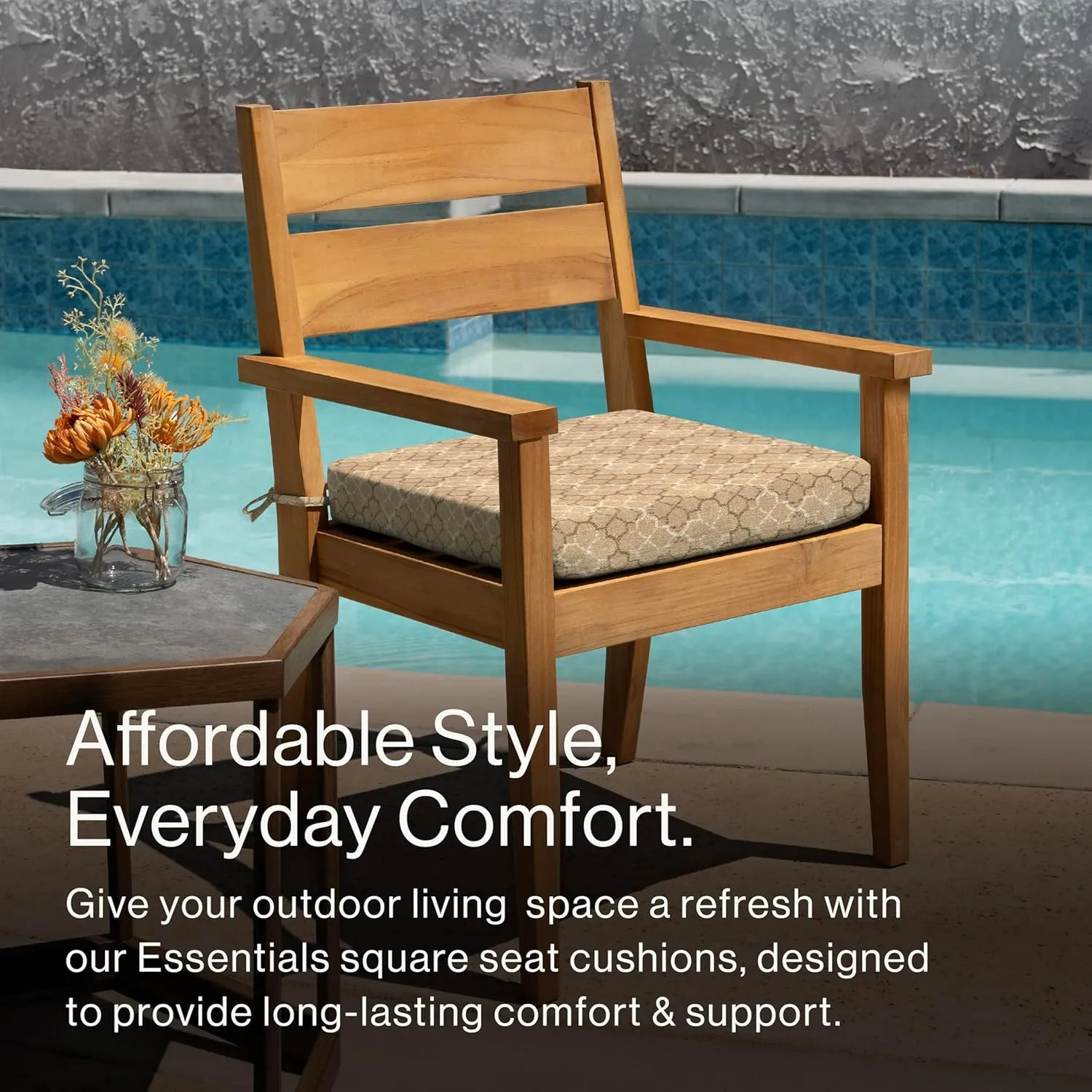 Honeycomb Essentials Outdoor Square Seat Cushions, 19" x 19", Courtyard Geo Almond Patio Chair Cushion 2-Pack