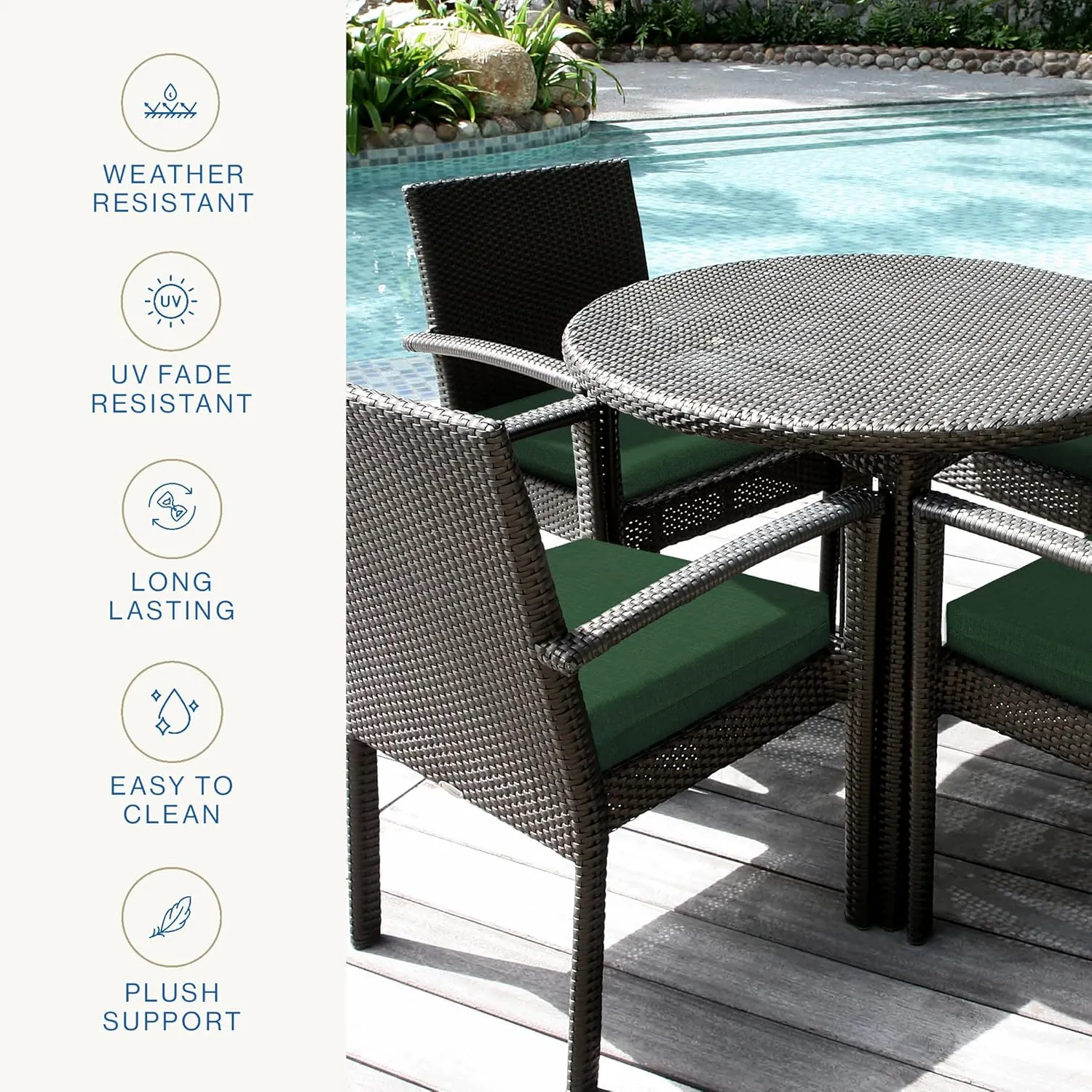 Honeycomb Essentials Outdoor Square Seat Cushions, 19" x 19", Hampton Texture Hunter Patio Chair Cushion 2-Pack