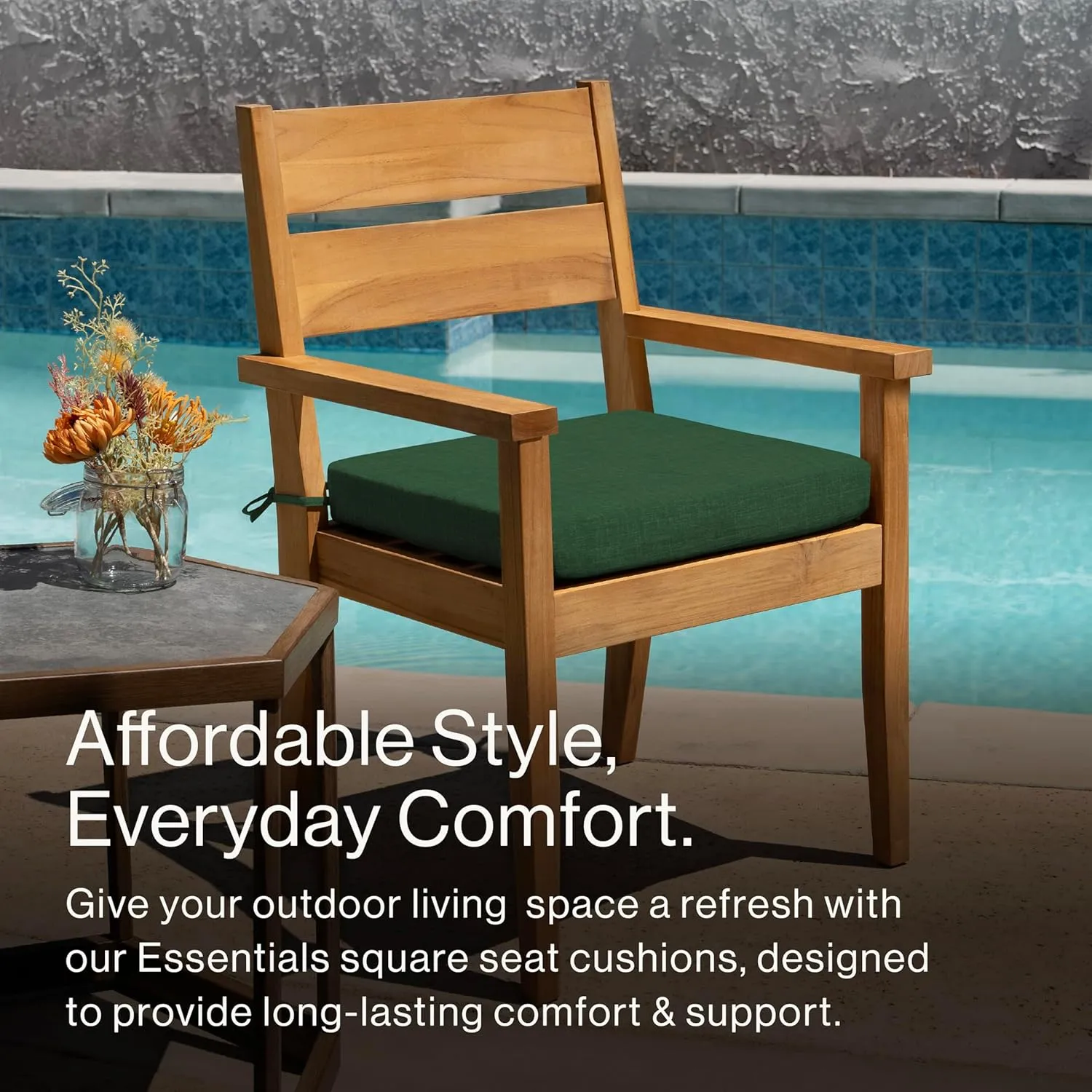 Honeycomb Essentials Outdoor Square Seat Cushions, 19" x 19", Hampton Texture Hunter Patio Chair Cushion 2-Pack