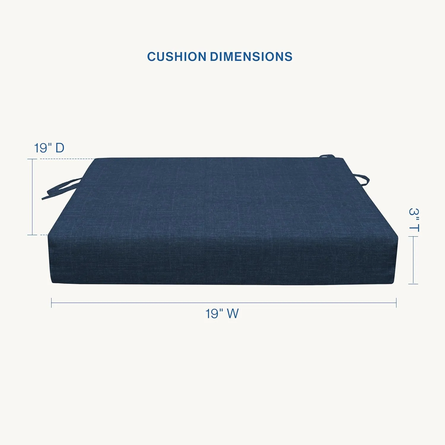 Honeycomb Essentials Outdoor Square Seat Cushions,19" x 19", Hampton Texture Navy Patio Chair Cushion 2-Pack