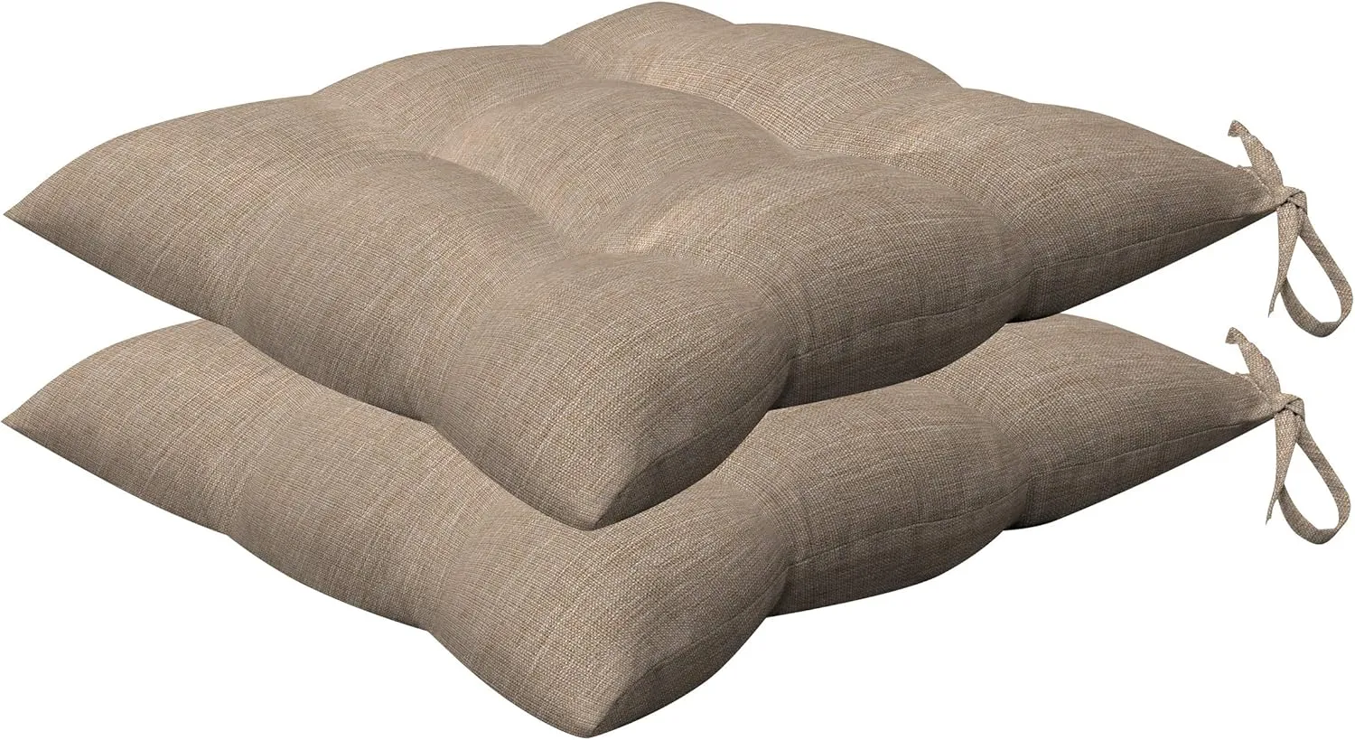 Honeycomb Indoor/Outdoor Textured Solid Birch Tan Square Tufted Seat Cushion: Recycled Polyester Fill, Weather Resistant, Pack of 2 Patio Cushions: 17" W x 17" D x 4" T