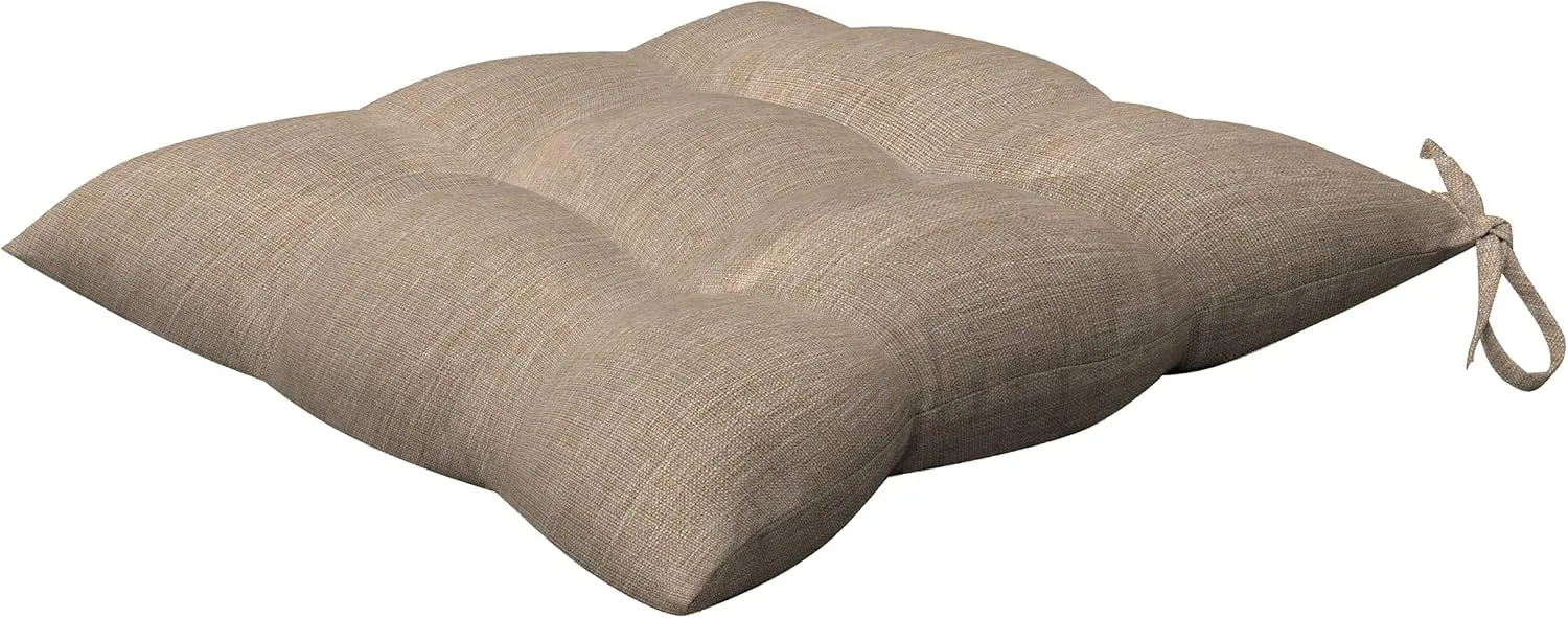 Honeycomb Indoor/Outdoor Textured Solid Birch Tan Square Tufted Seat Cushion: Recycled Polyester Fill, Weather Resistant, Pack of 2 Patio Cushions: 17" W x 17" D x 4" T