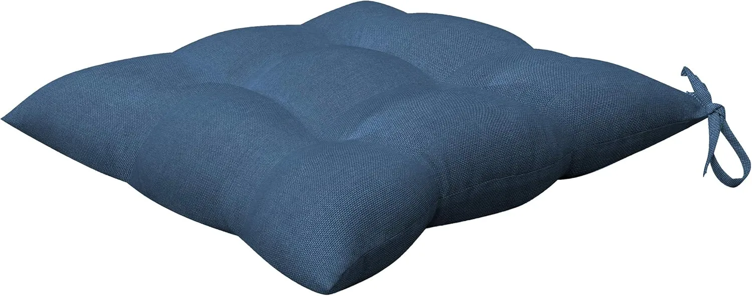 Honeycomb Indoor/Outdoor Textured Solid Pacific Blue Square Tufted Seat Cushion: Recycled Polyester Fill, Weather Resistant, Pack of 2 Patio Cushions: 17" W x 17" D x 4" T
