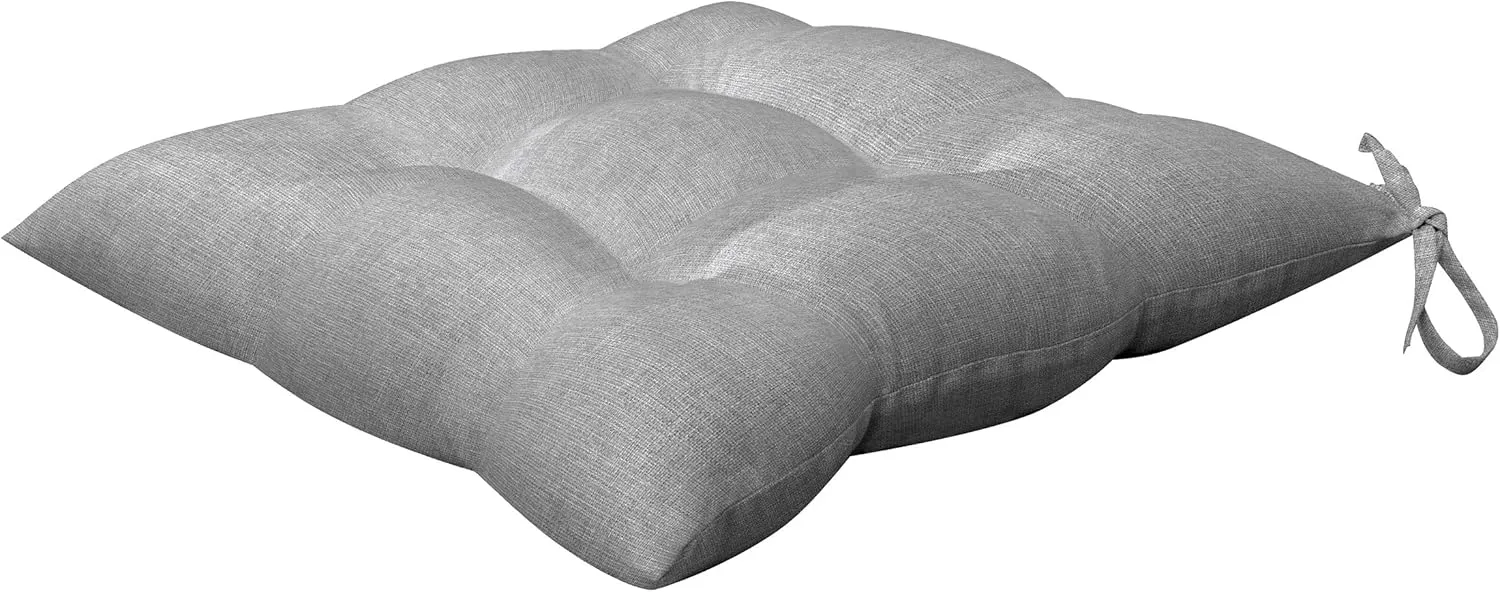 Honeycomb Indoor/Outdoor Textured Solid Platinum Grey Square Tufted Seat Cushion: Recycled Polyester Fill, Weather Resistant, Pack of 2 Patio Cushions: 17" W x 17" D x 4" T
