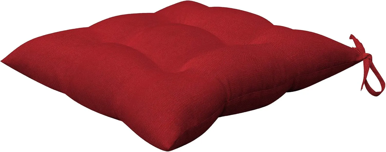 Honeycomb Indoor/Outdoor Textured Solid Scarlet Red Square Tufted Seat Cushion: Recycled Polyester Fill, Weather Resistant, Pack of 2 Patio Cushions: 17" W x 17" D x 4" T