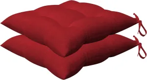 Honeycomb Indoor/Outdoor Textured Solid Scarlet Red Square Tufted Seat Cushion: Recycled Polyester Fill, Weather Resistant, Pack of 2 Patio Cushions: 17" W x 17" D x 4" T